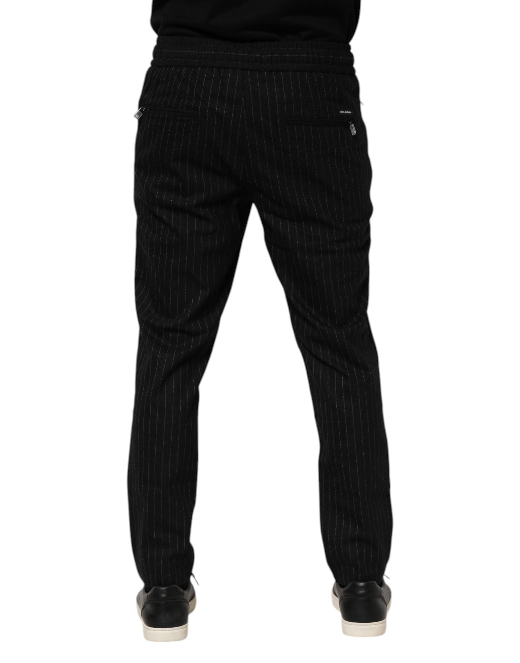 Dolce & Gabbana Black Striped Wool Men Jogger Men's Pants