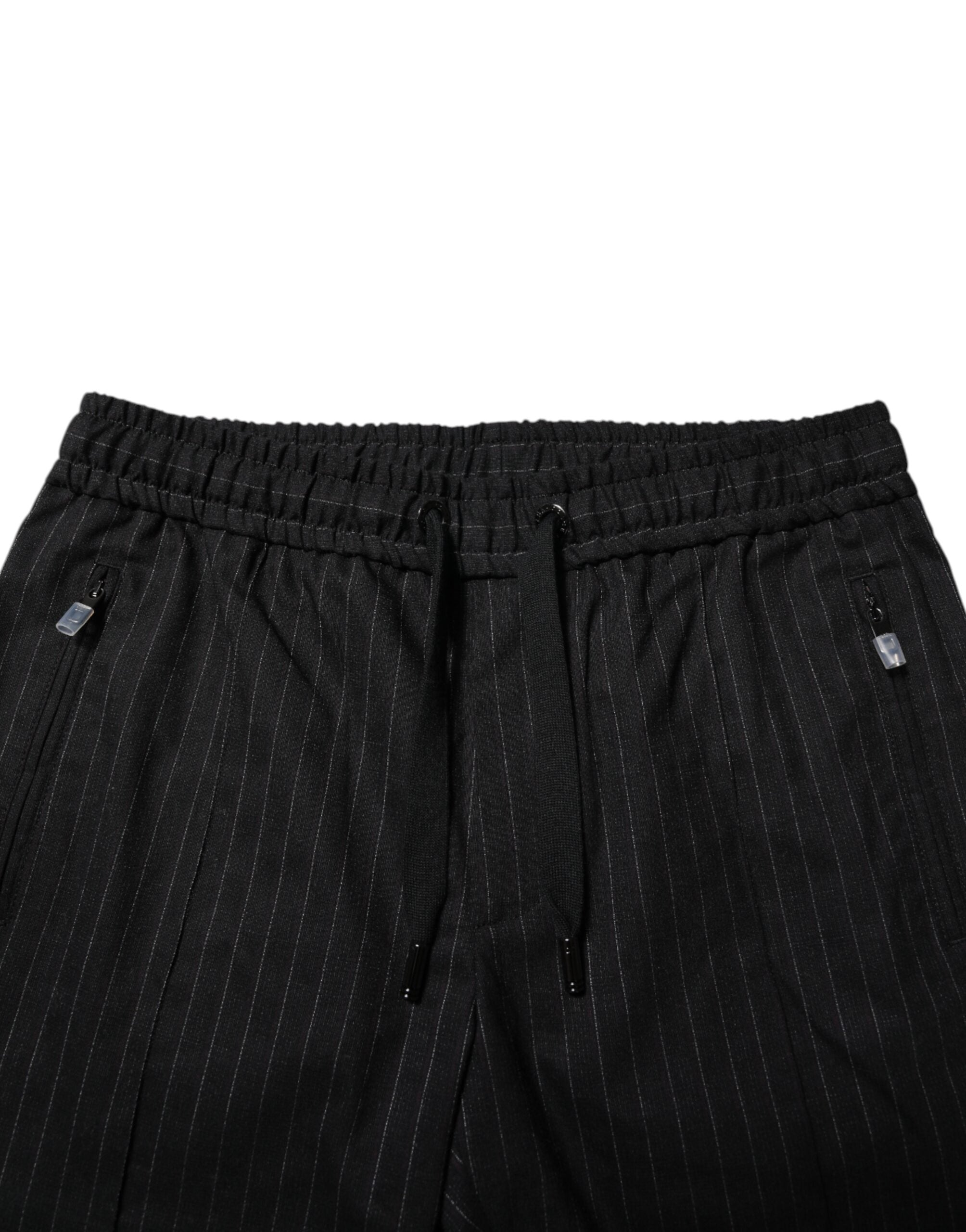 Dolce & Gabbana Black Striped Wool Men Jogger Men's Pants
