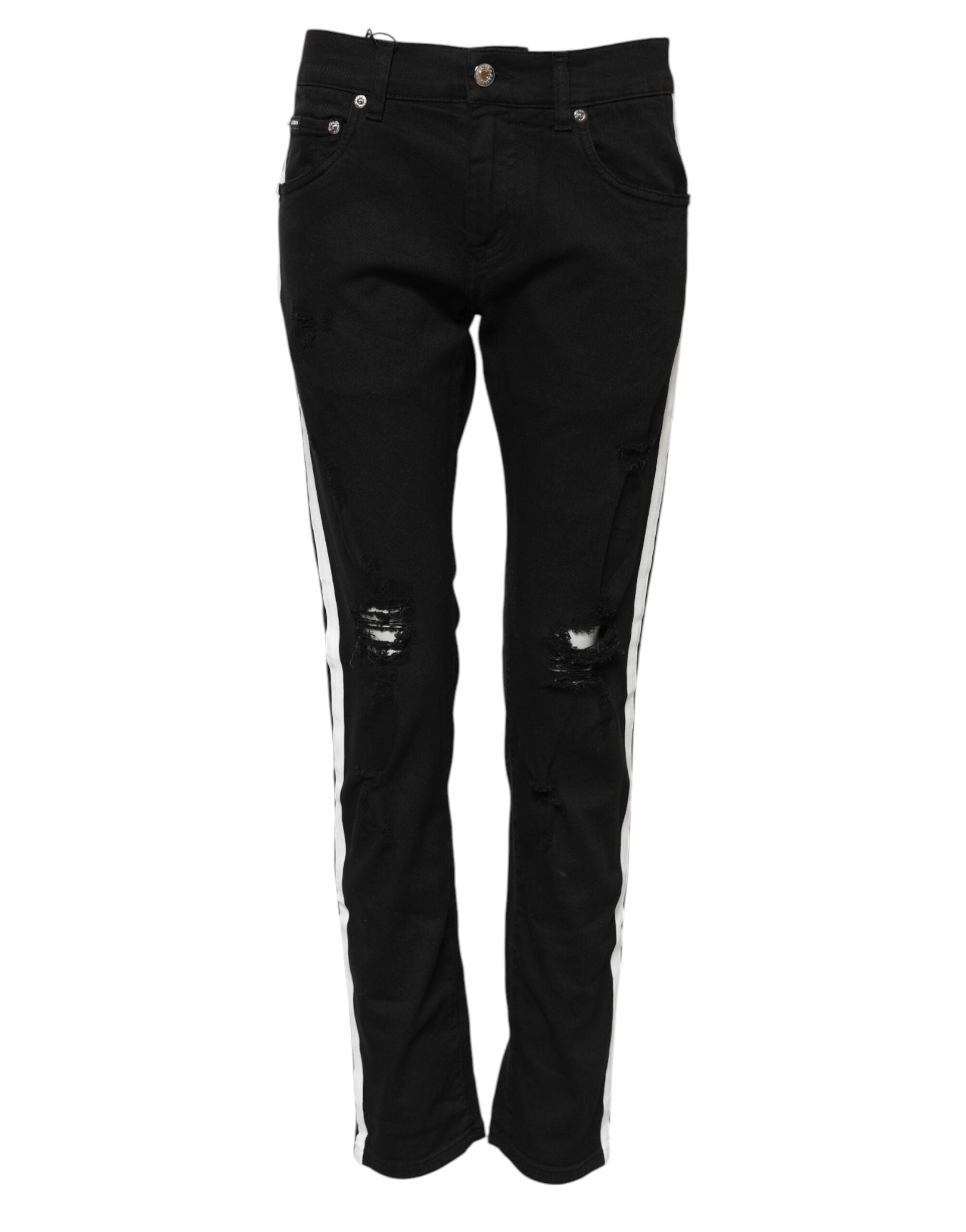 Dolce & Gabbana Black Tattered White Lining Skinny Denim Men's Jeans
