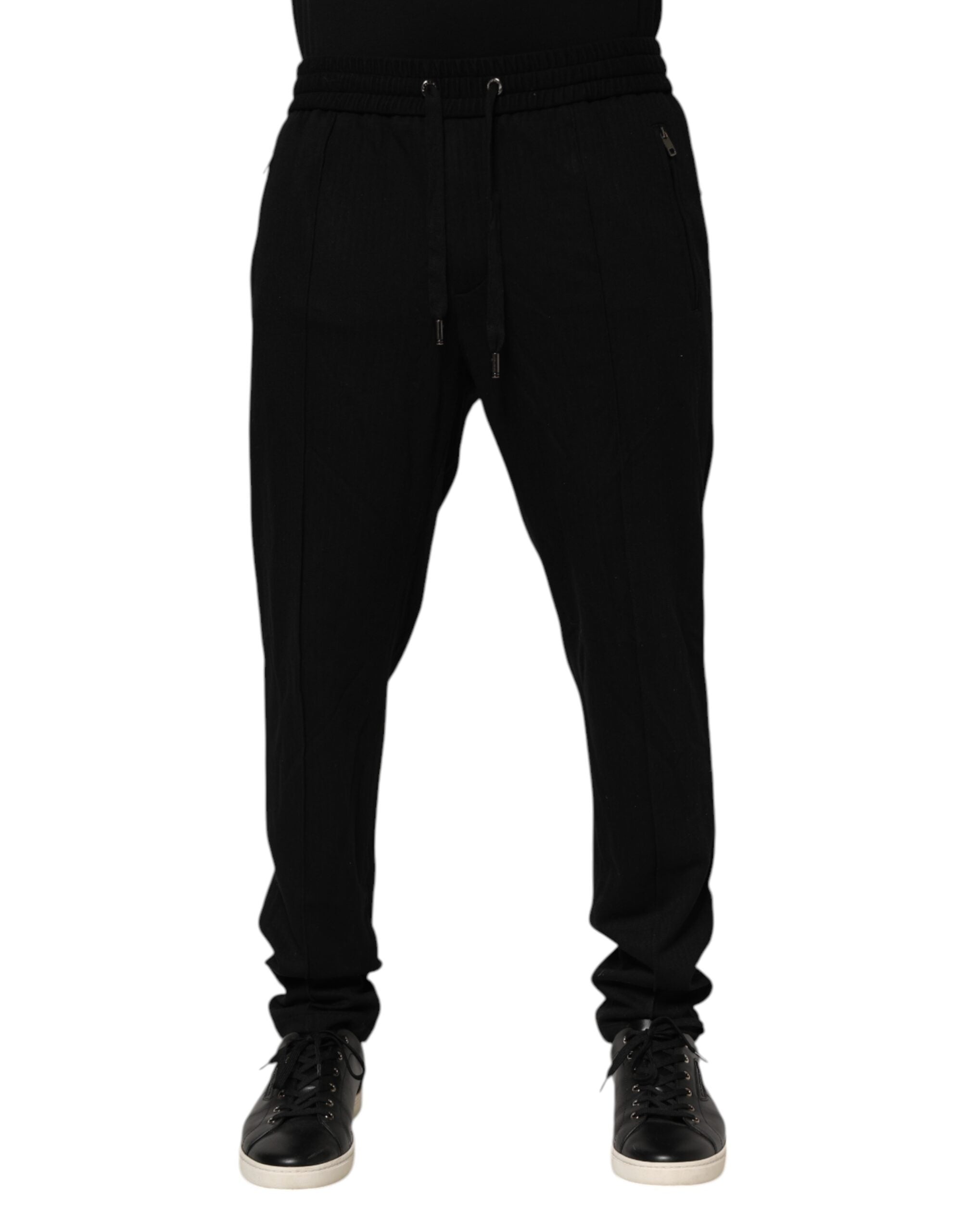 Dolce & Gabbana Black Viscose Skinny Logo Men Jogger Men's Pants