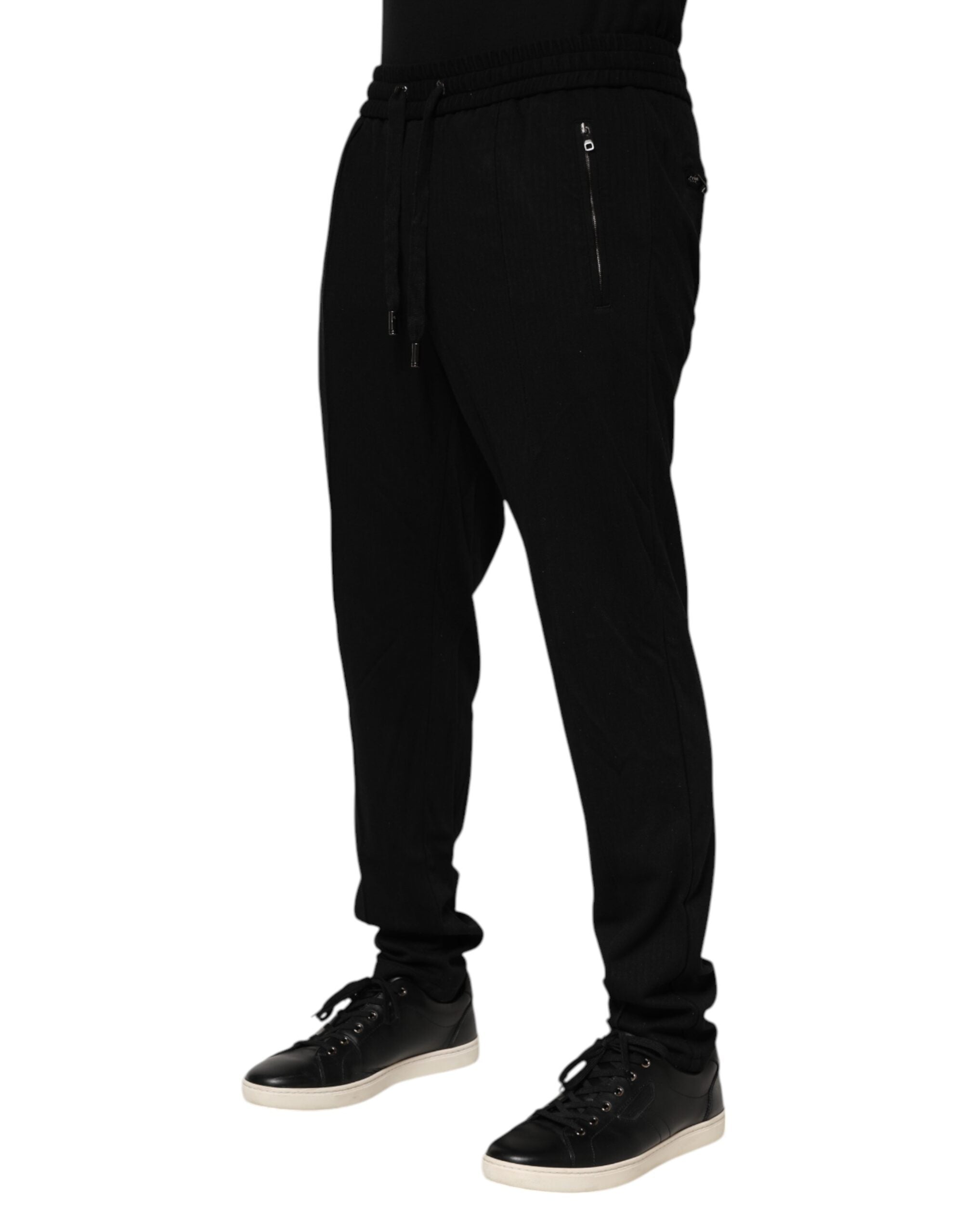 Dolce & Gabbana Black Viscose Skinny Logo Men Jogger Men's Pants