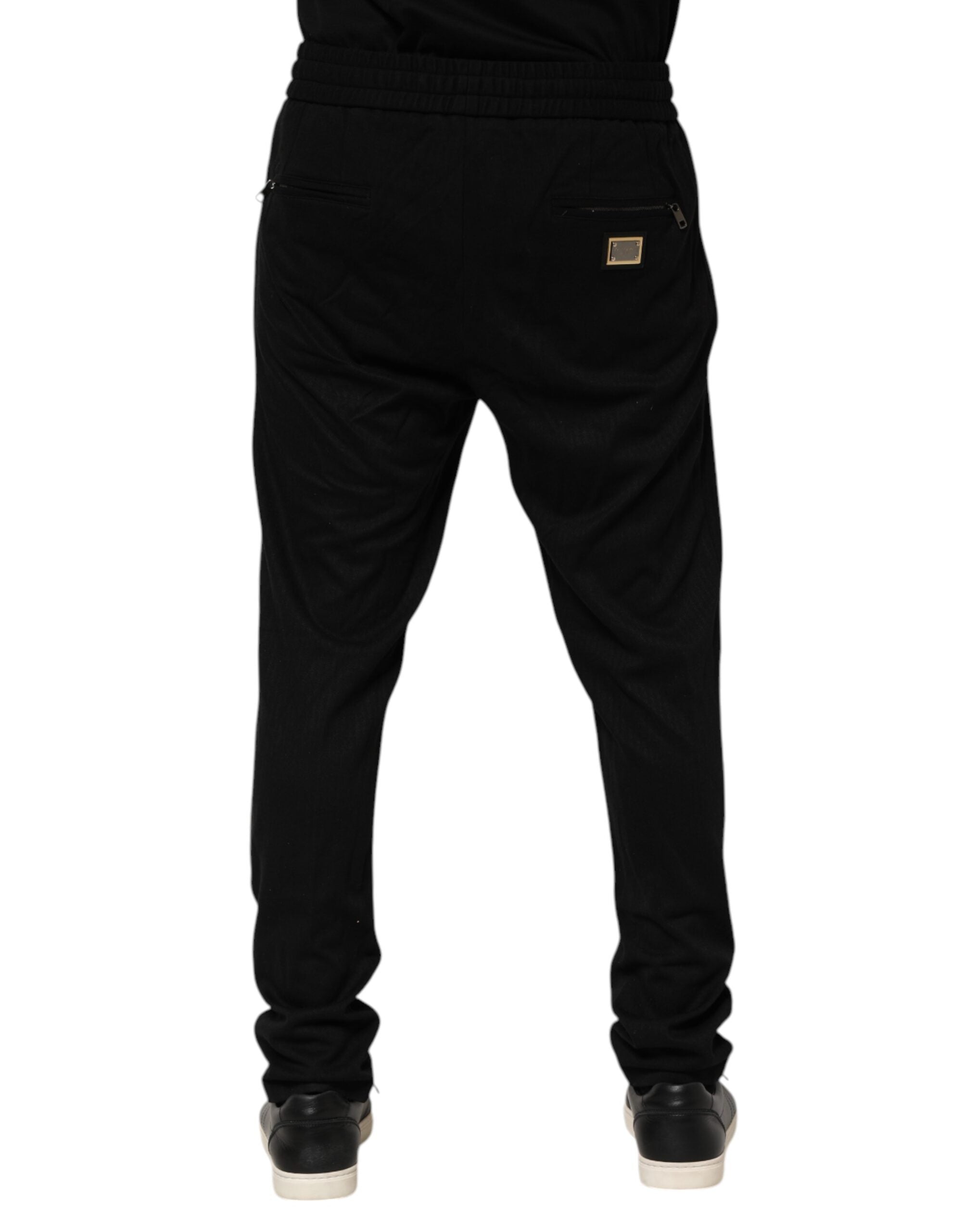 Dolce & Gabbana Black Viscose Skinny Logo Men Jogger Men's Pants