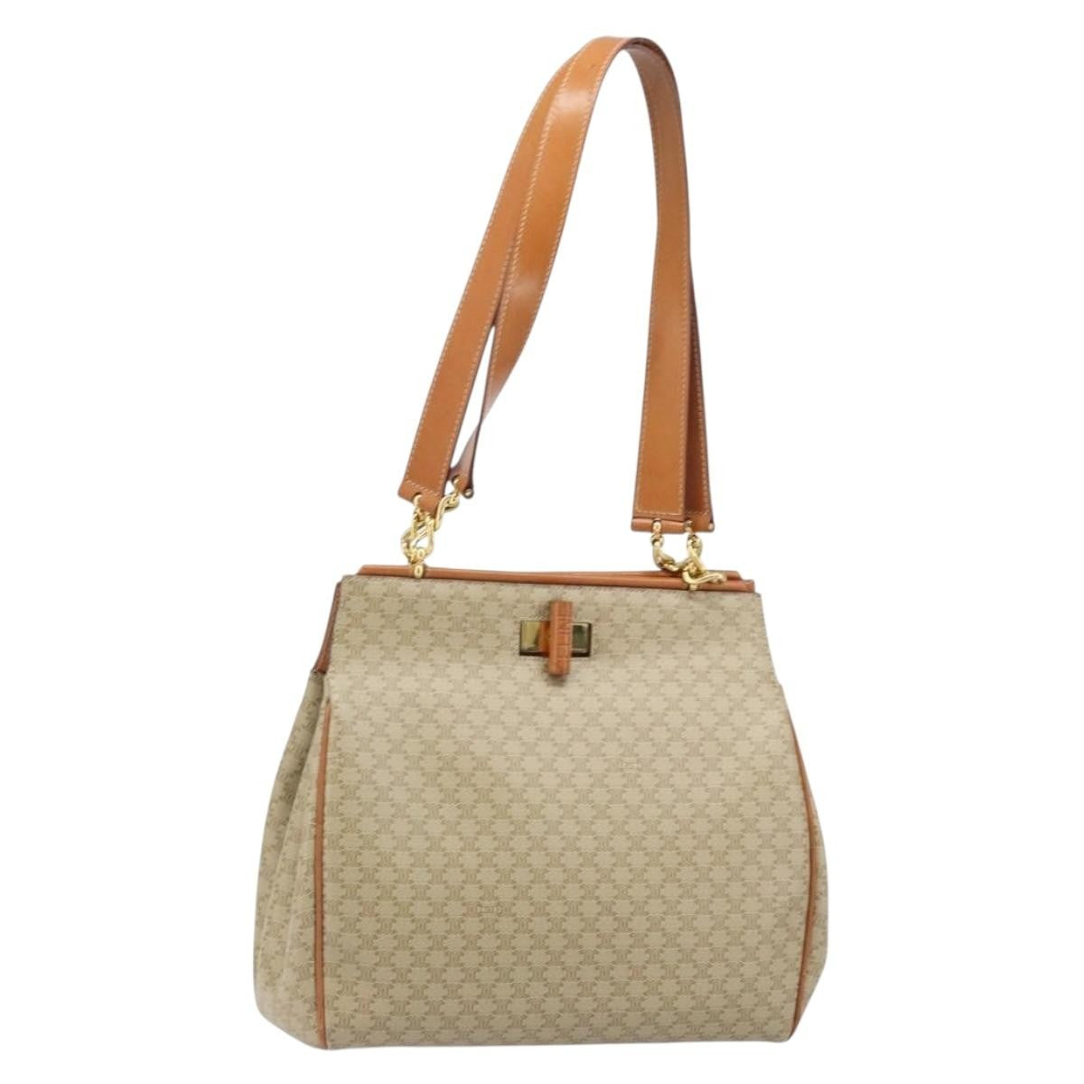 Celine Vintage Macadam Shopper Coated Canvas Beige Canvas Tote Bag Bag (Pre-Owned)