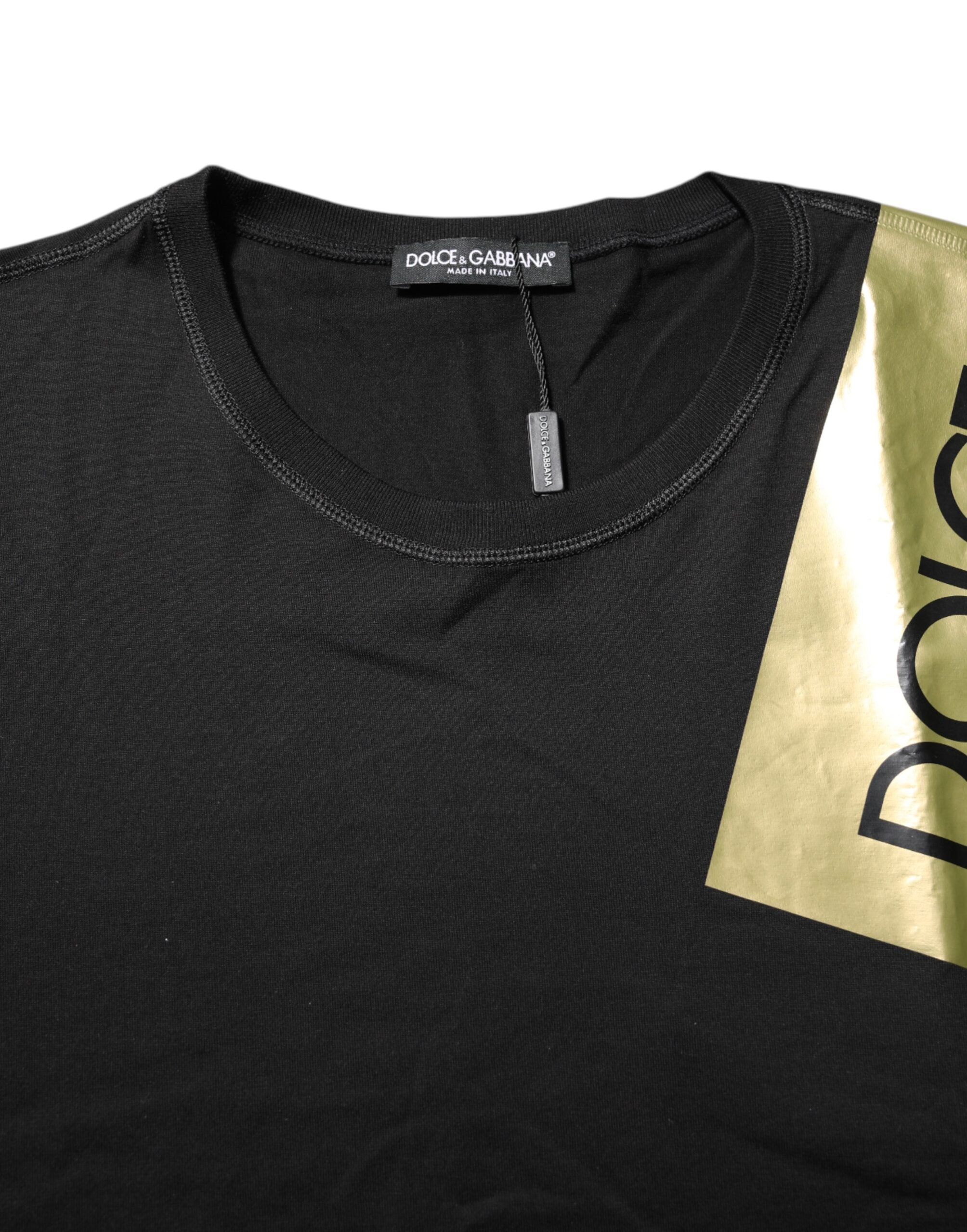 Dolce & Gabbana Black Logo Tape Cotton Men Crew Neck Men's T-shirt