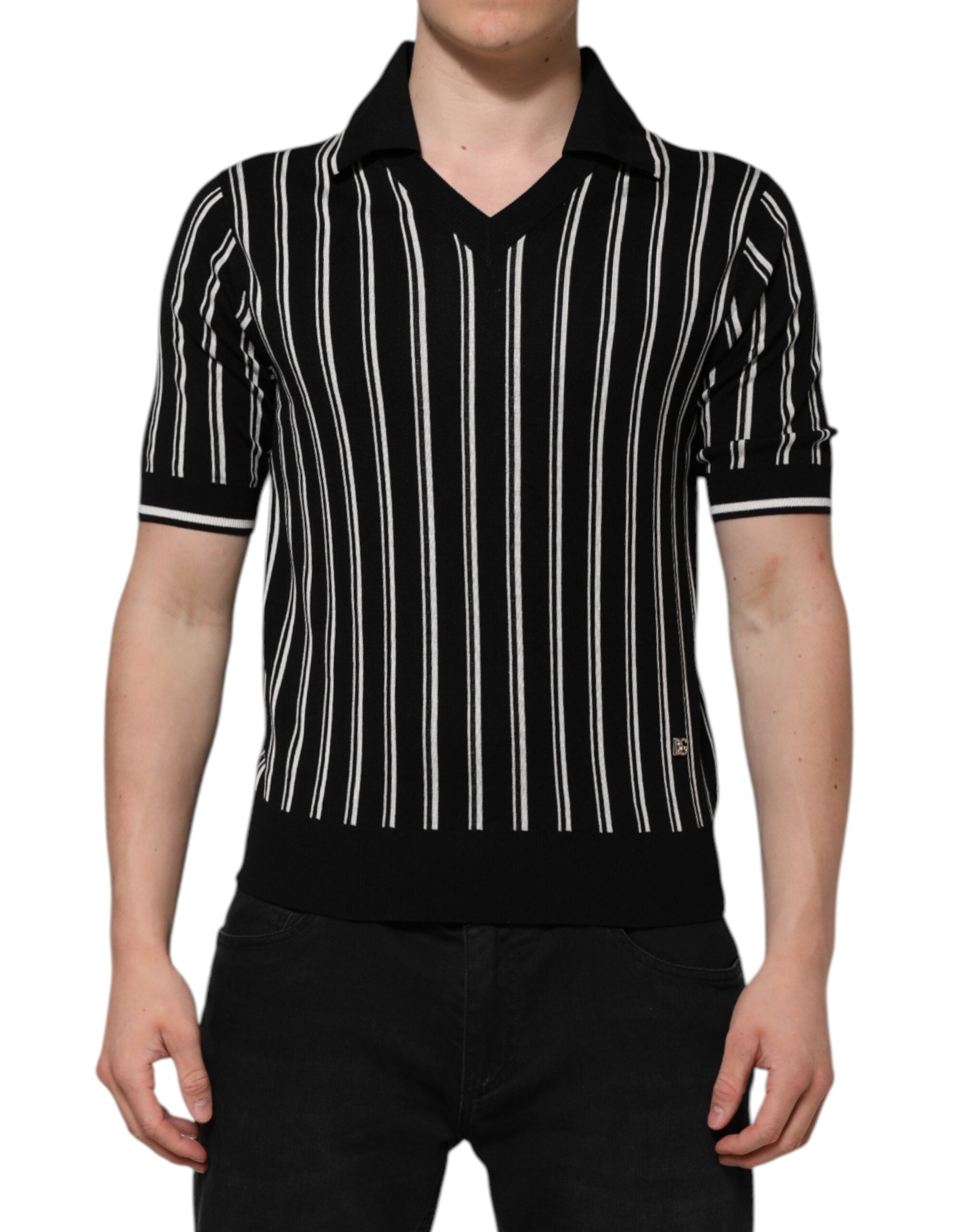 Dolce & Gabbana Black White Stripes Collared Polo Men's T-shirt