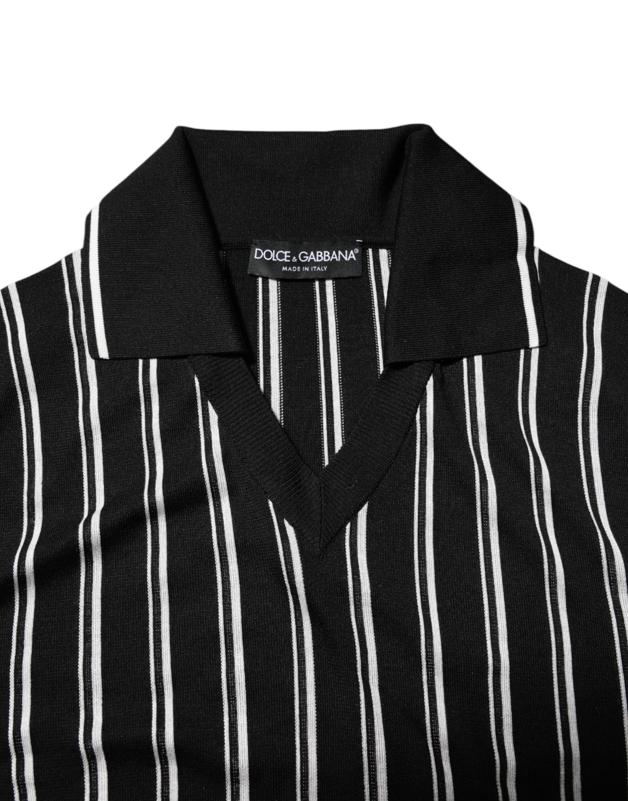 Dolce & Gabbana Black White Stripes Collared Polo Men's T-shirt