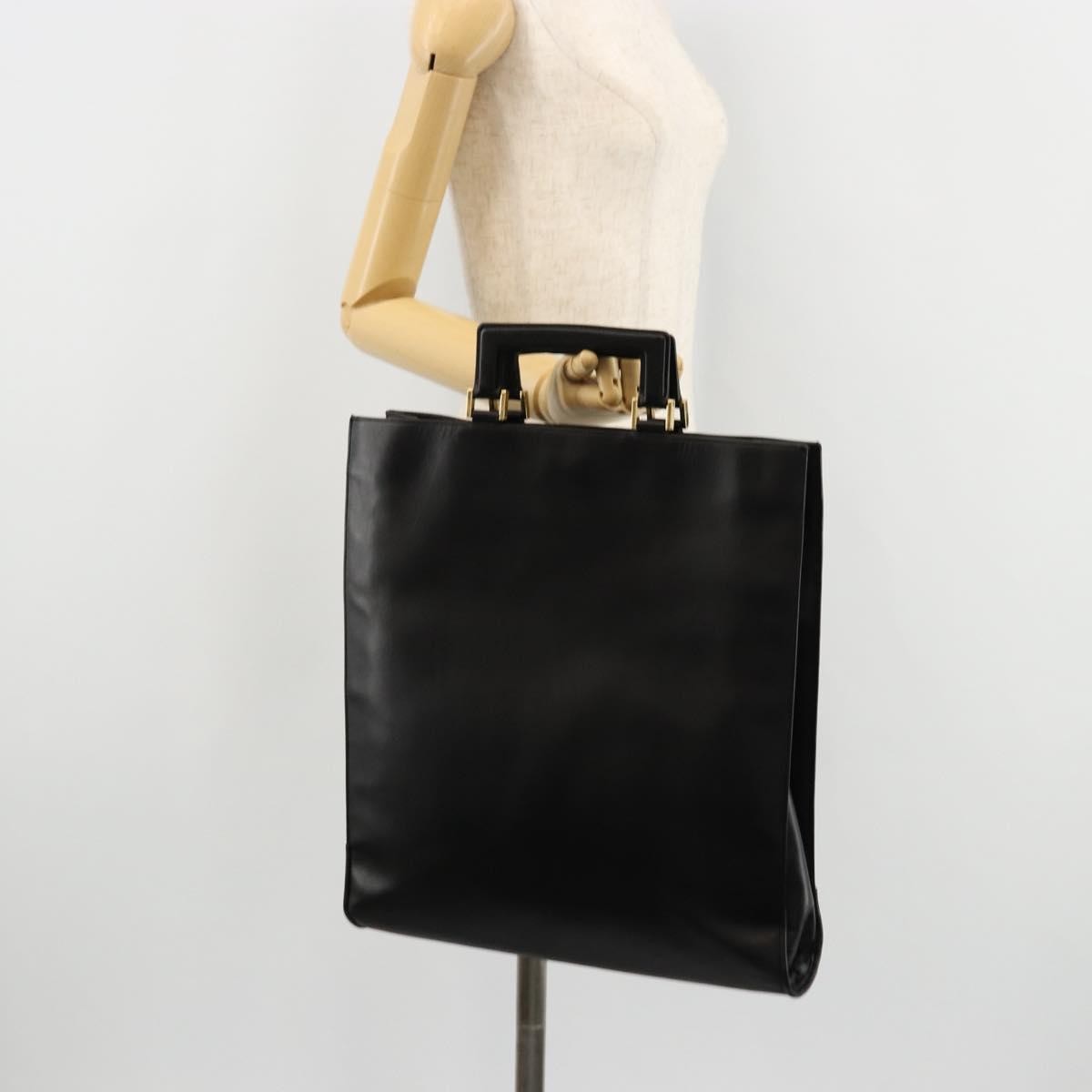 Gucci Vintage Tote Leather Black Leather Tote Bag Bag (Pre-Owned)