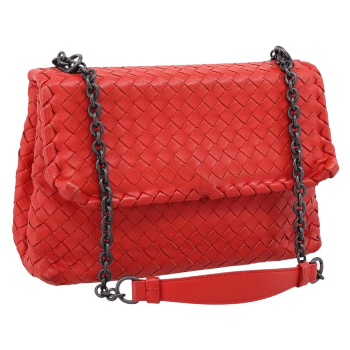 Bottega Veneta Olimpia Intrecciato Nappa Red Leather Shoulder Bag Bag (Pre-Owned)
