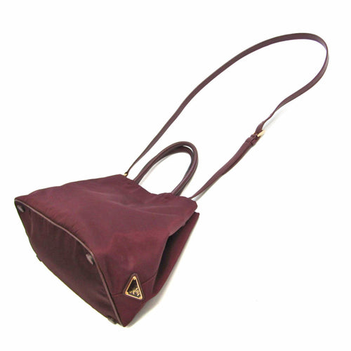Prada Ribbon Burgundy Canvas Handbag (Pre-Owned)