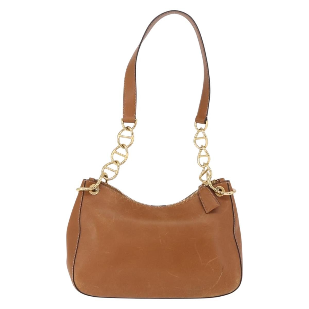 Prada Shoulder Leather Brown Leather Shoulder Bag Bag (Pre-Owned)
