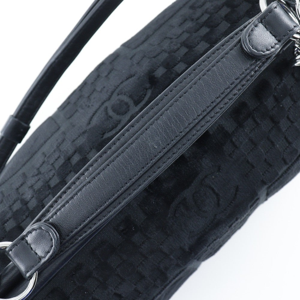 Chanel Vintage Cc Side Belted Bowler Check Embossed Velvet Black Velvet Shoulder Bag Bag (Pre-Owned)