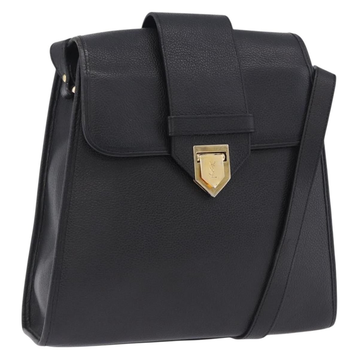 Saint Laurent Vintage Shoulder Bag Leather Black Leather Shoulder Bag Bag (Pre-Owned)