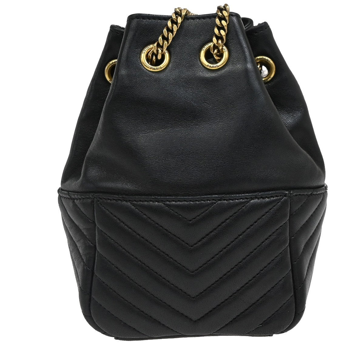 Saint Laurent Joe Bucket Matelasse Chevron Leather Black Leather Handbag (Pre-Owned)