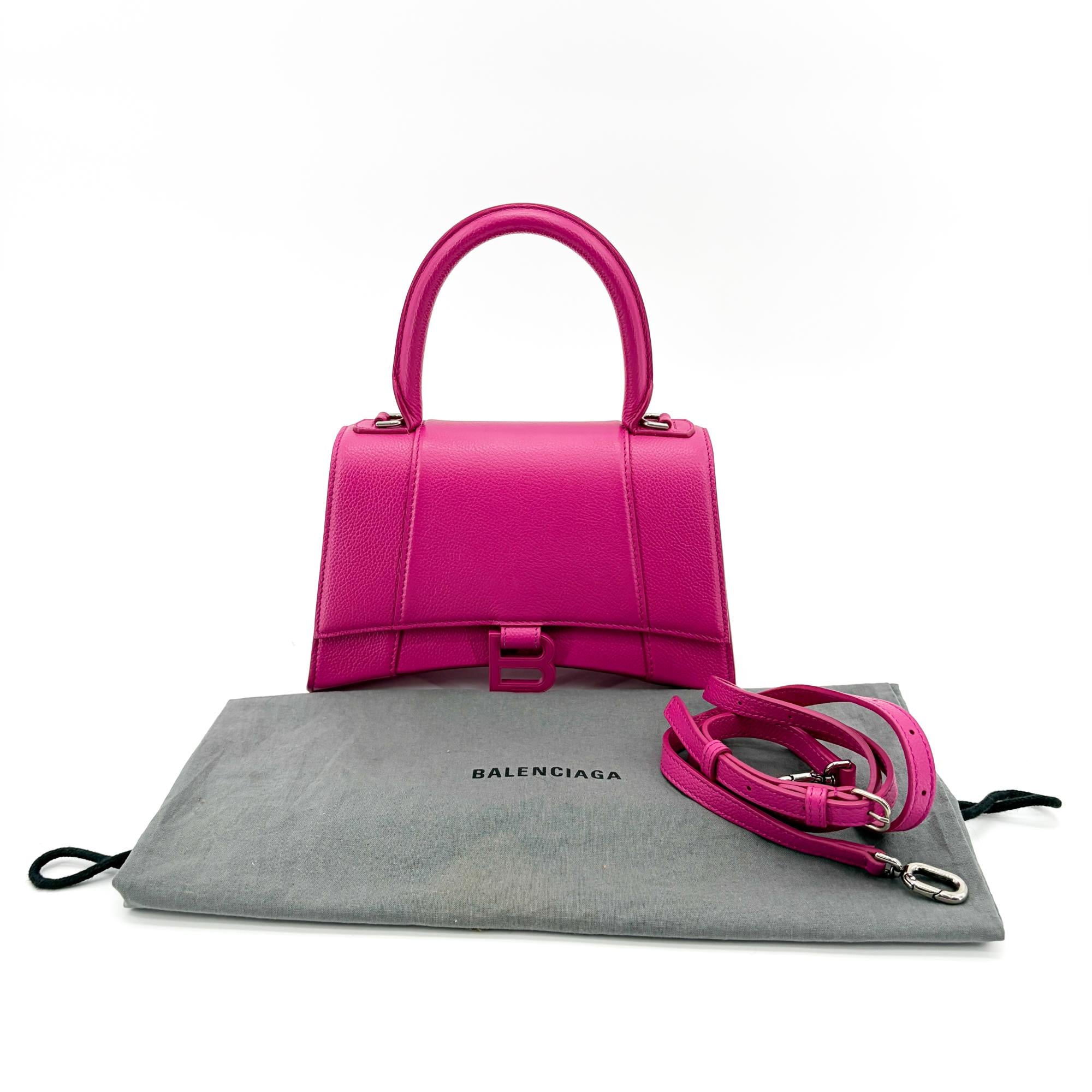 Balenciaga Hourglass Top Handle Leather With Crystals Pink Leather Handbag (Pre-Owned)