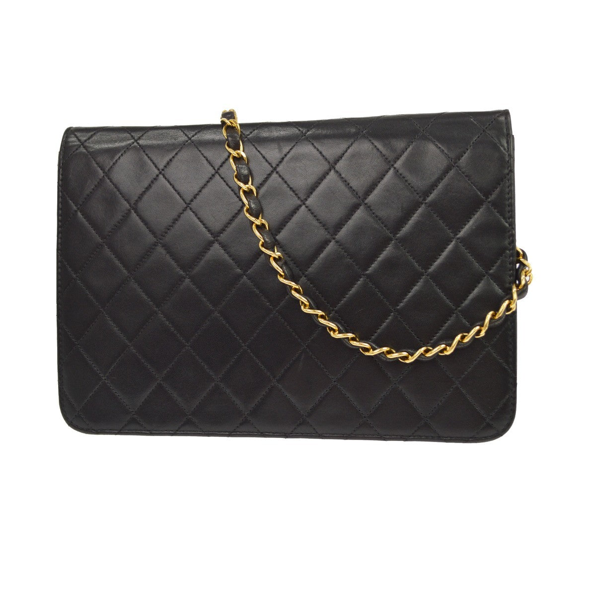 Chanel Vintage Classic Flap Quilted Lambskin Black Leather Shoulder Bag Bag (Pre-Owned)