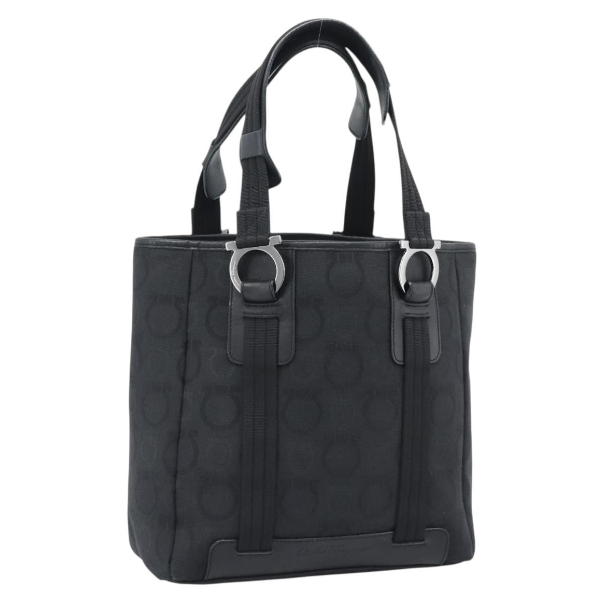 Salvatore Ferragamo Gancini Top Handle Canvas Black Canvas Handbag (Pre-Owned)