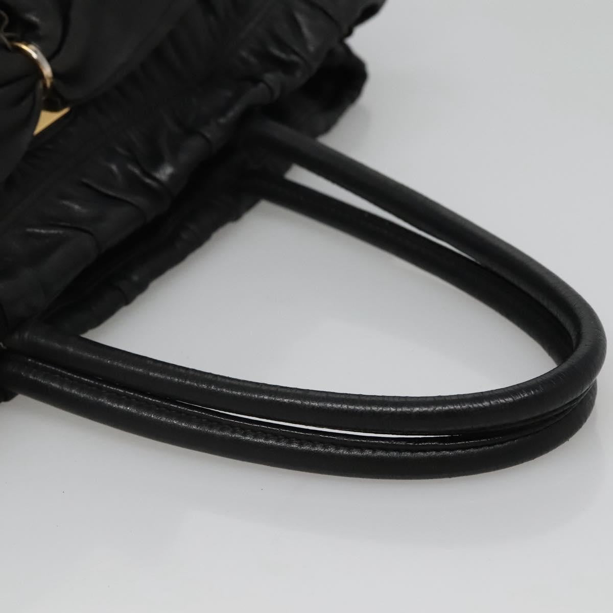 Prada Nappa Gaufre Bow Leather Black Leather Tote Bag Bag (Pre-Owned)
