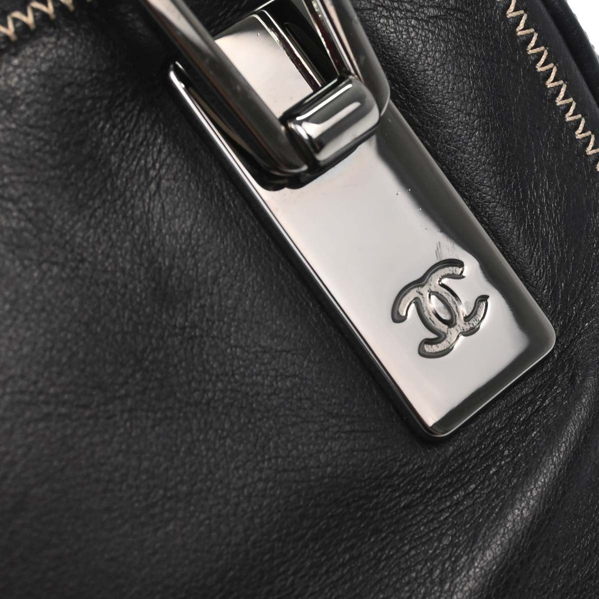 Chanel Cc Bowler Leather Black Leather Handbag (Pre-Owned)