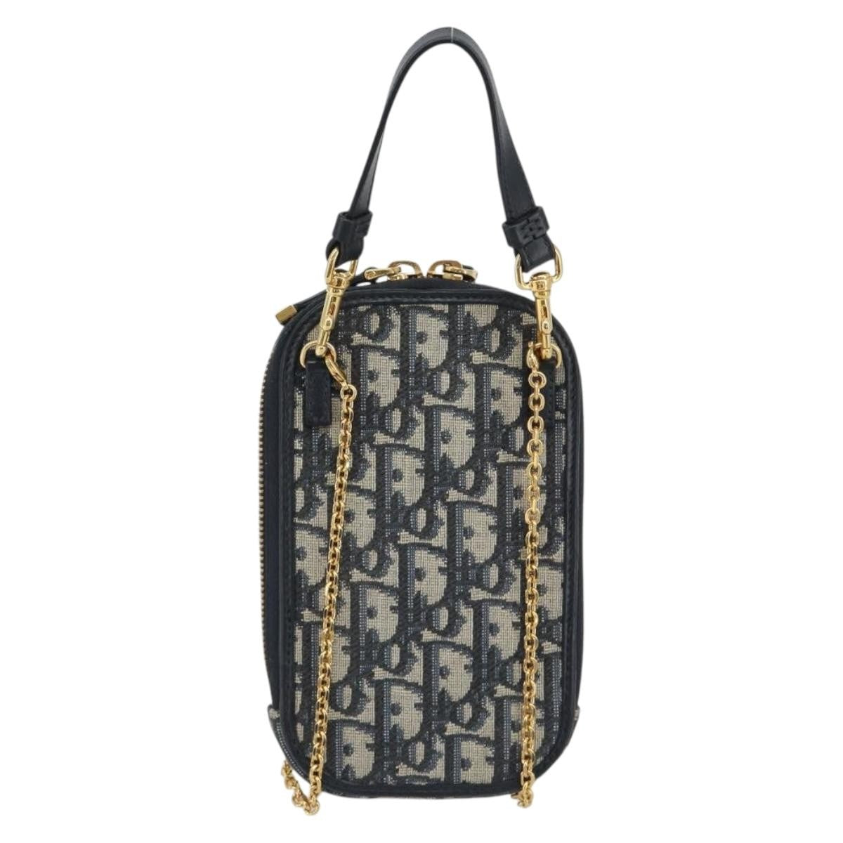 Christian Dior 30 Montaigne Phone Holder On Chain Oblique Canvas Navy Canvas Clutche & Pouche Bag (Pre-Owned)