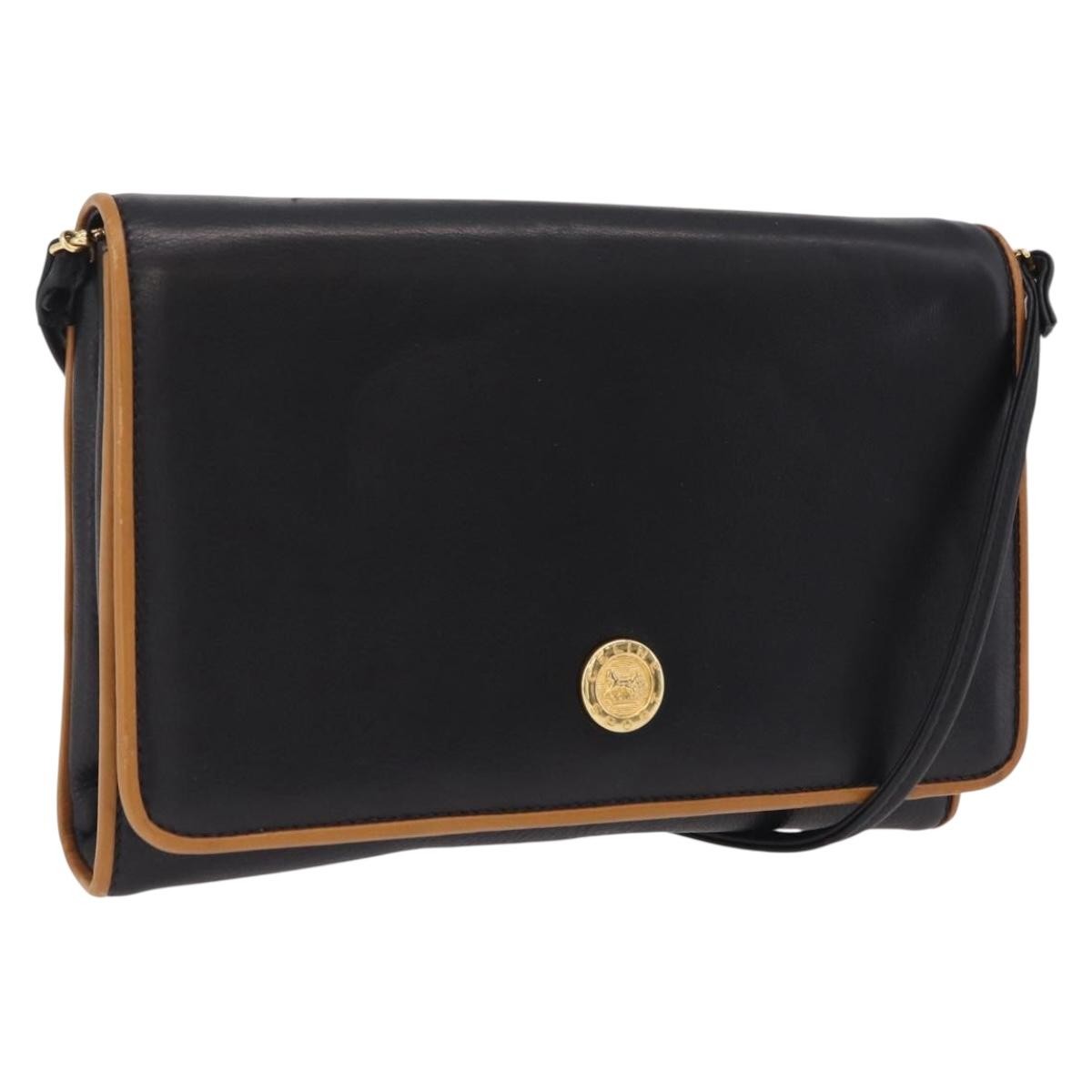 Celine Flap Shoulder Leather Black Leather Shoulder Bag Bag (Pre-Owned)