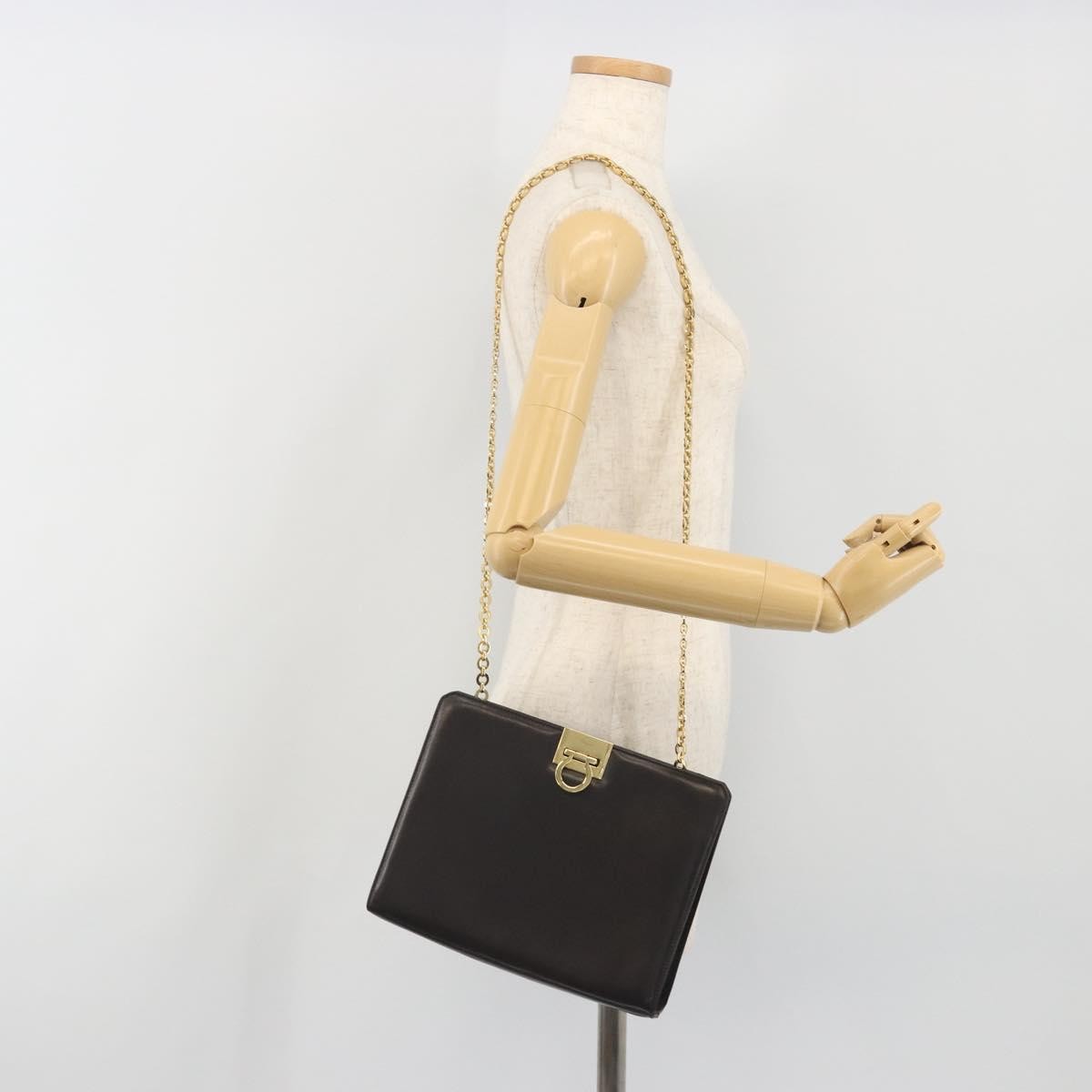 Salvatore Ferragamo Vintage Gancini Chain Leather Brown Leather Shoulder Bag Bag (Pre-Owned)