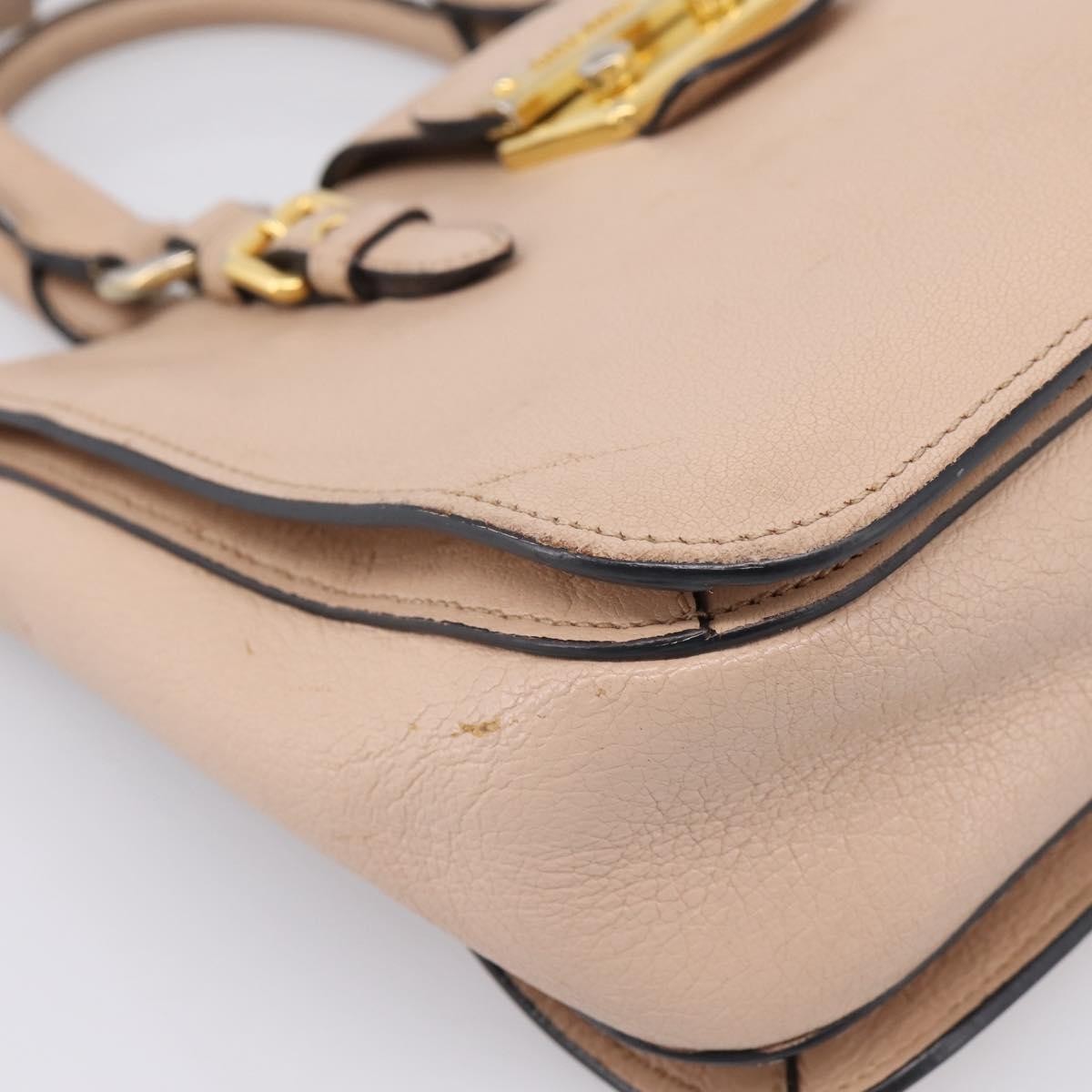 Miu Miu Madras Convertible Lock Leather Beige Leather Tote Bag Bag (Pre-Owned)