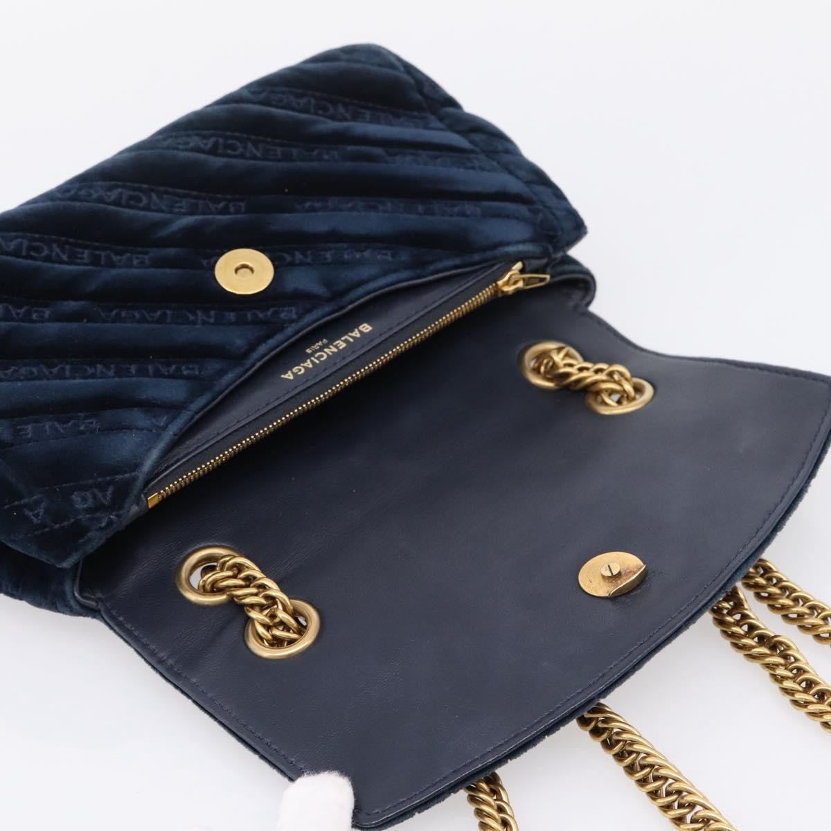 Balenciaga Bb Chain Round Quilted Velvet Navy Velvet Shoulder Bag Bag (Pre-Owned)