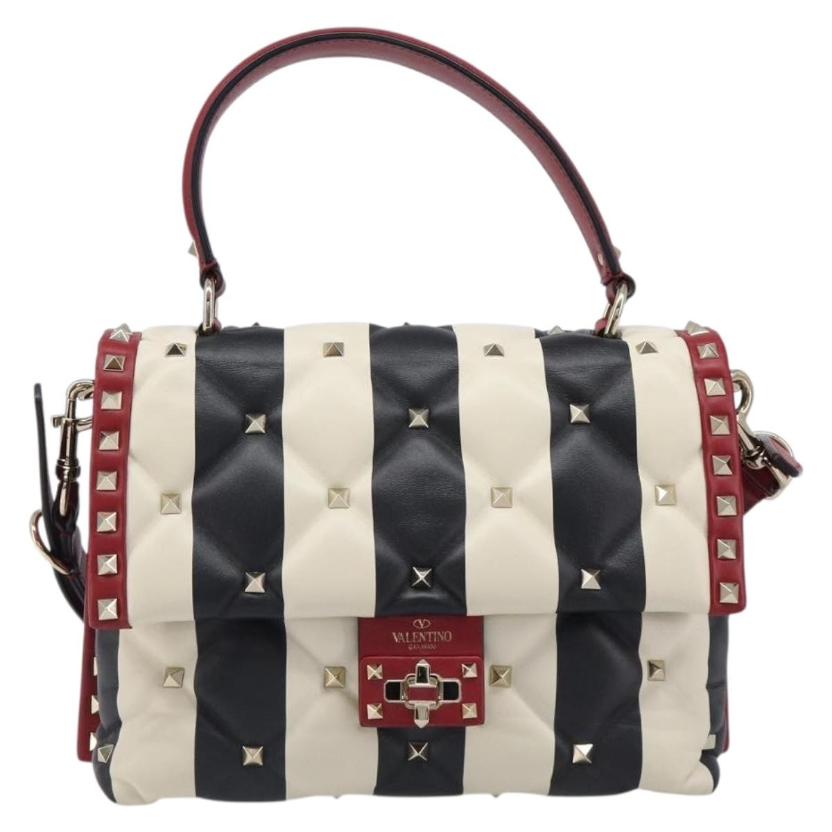 Valentino Garavani Candystud Top Handle Leather Red Leather Handbag (Pre-Owned)