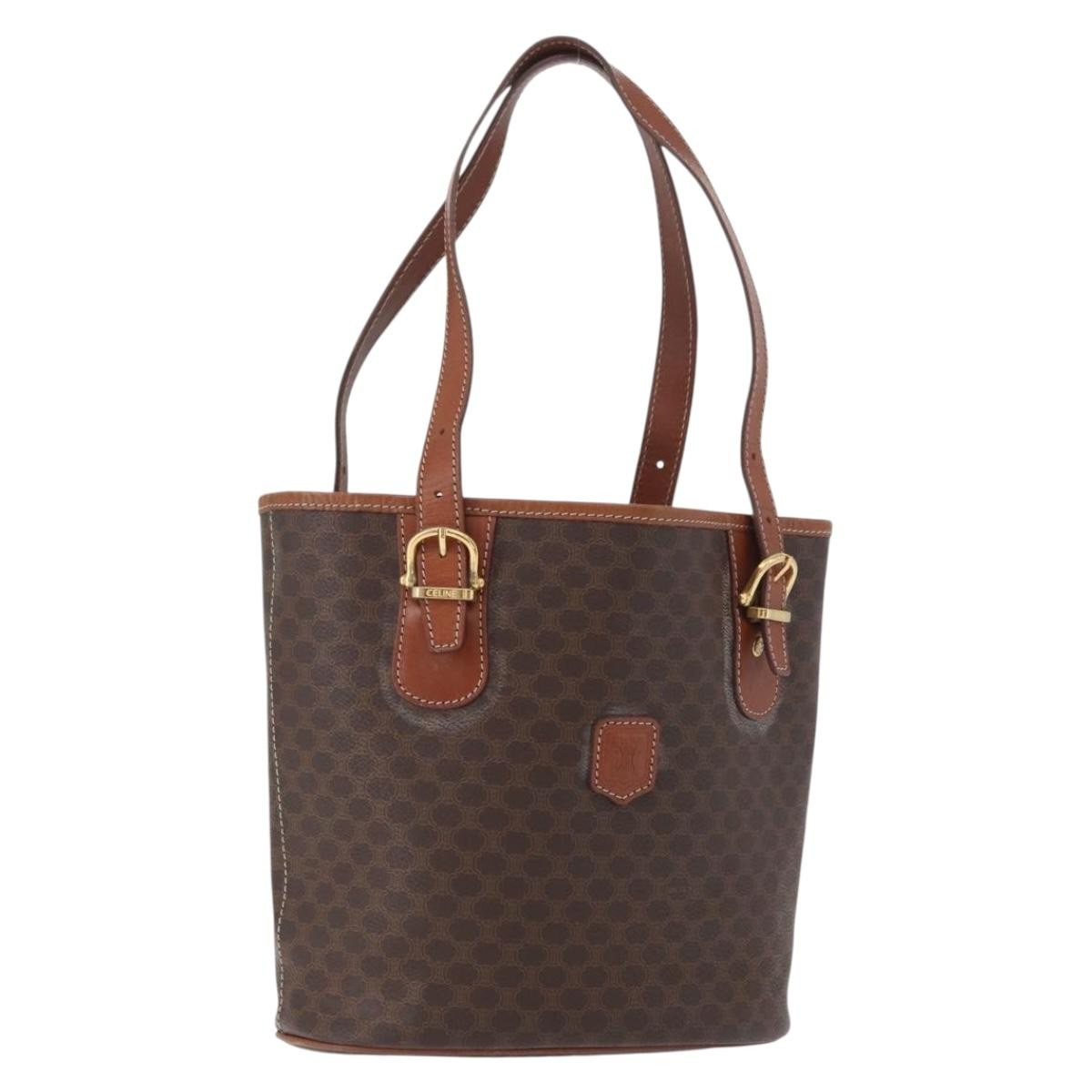 Celine Vintage Macadam Canvas And Leather Brown Canvas Tote Bag Bag (Pre-Owned)