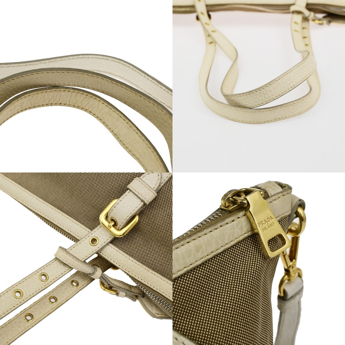 Prada Logo Convertible Shopper Canvas Brown Canvas Tote Bag Bag (Pre-Owned)