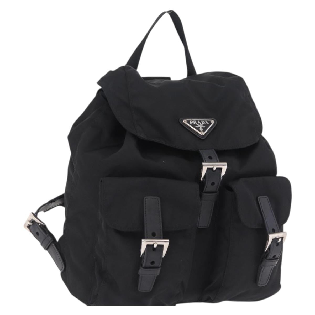 Prada Double Pocket Backpack Chain Re-Nylon Black Nylon Shoulder Bag Bag (Pre-Owned)
