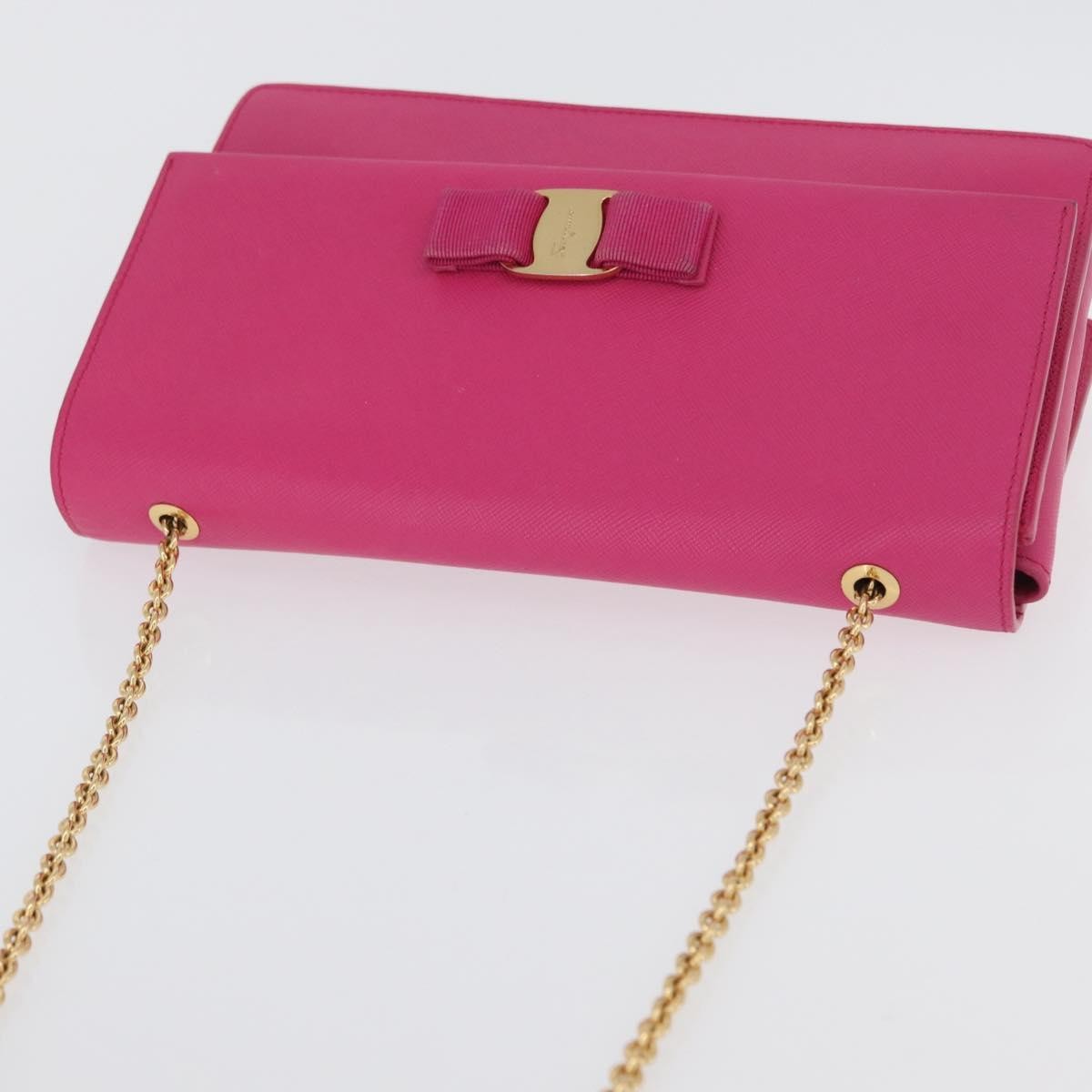 Salvatore Ferragamo Vala Chain Leather Pink Leather Shoulder Bag Bag (Pre-Owned)