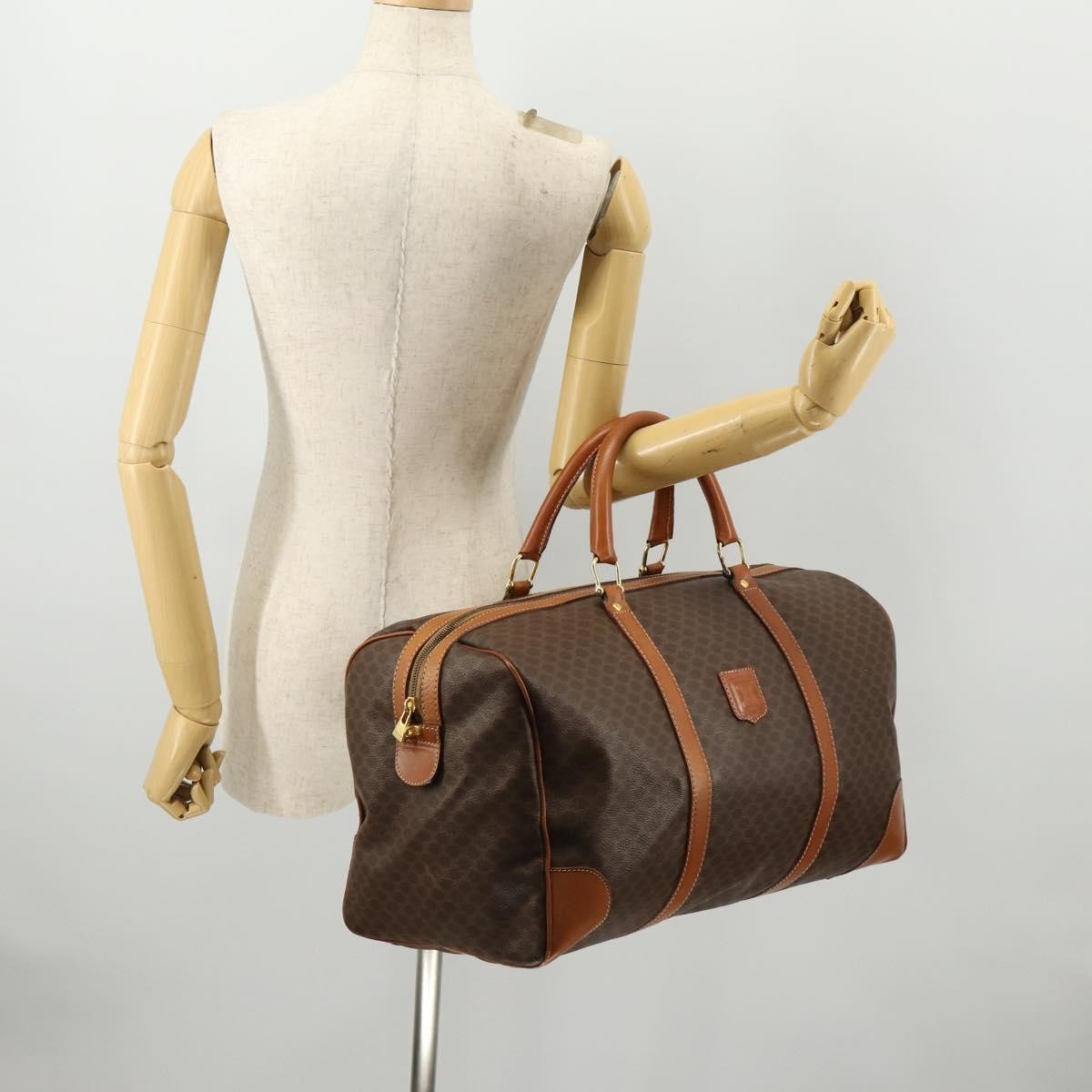 Celine Vintage Duffle Canvas And Leather Brown Canvas Travel Bag Bag (Pre-Owned)