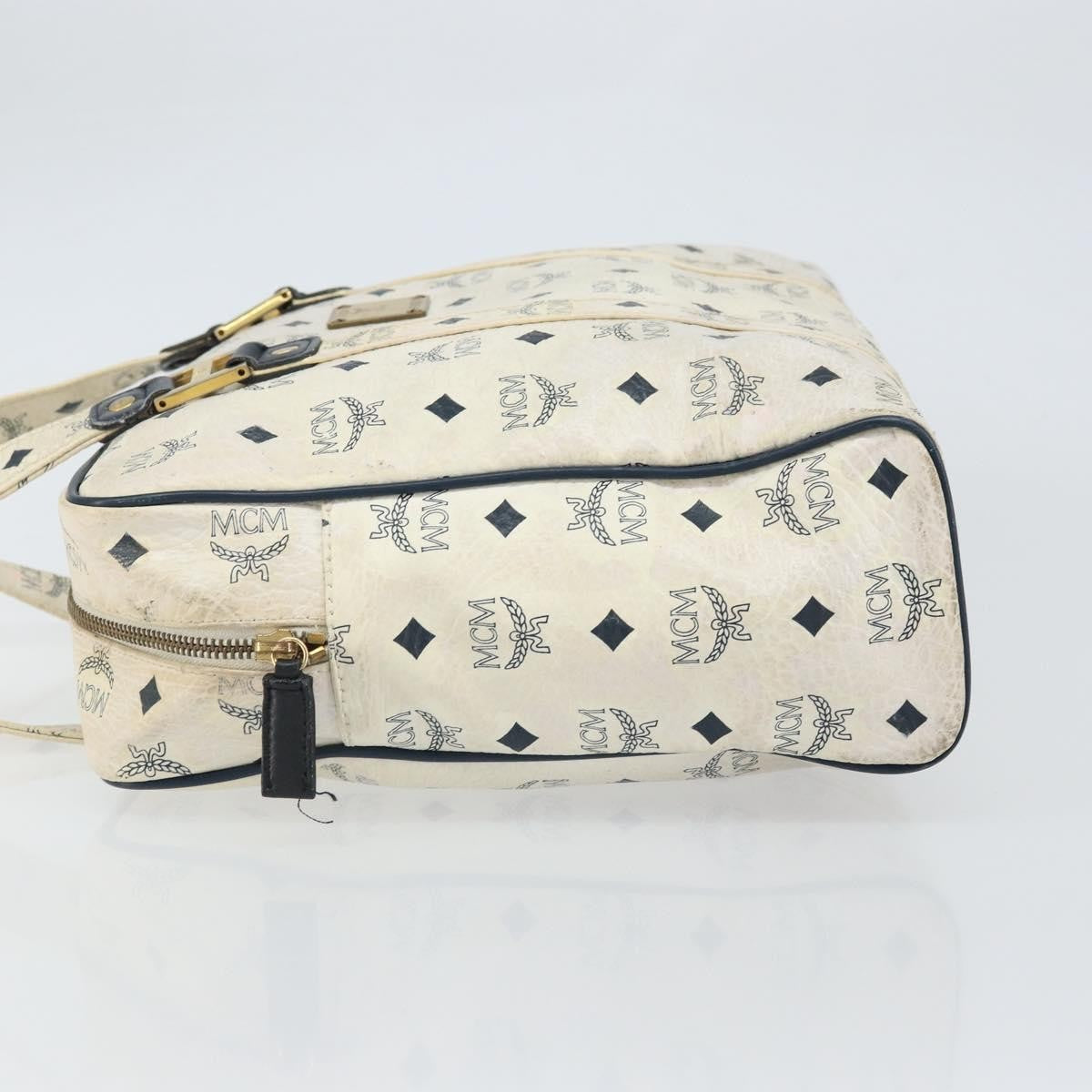 MCM Vintage Visetos Leather White Leather Tote Bag Bag (Pre-Owned)