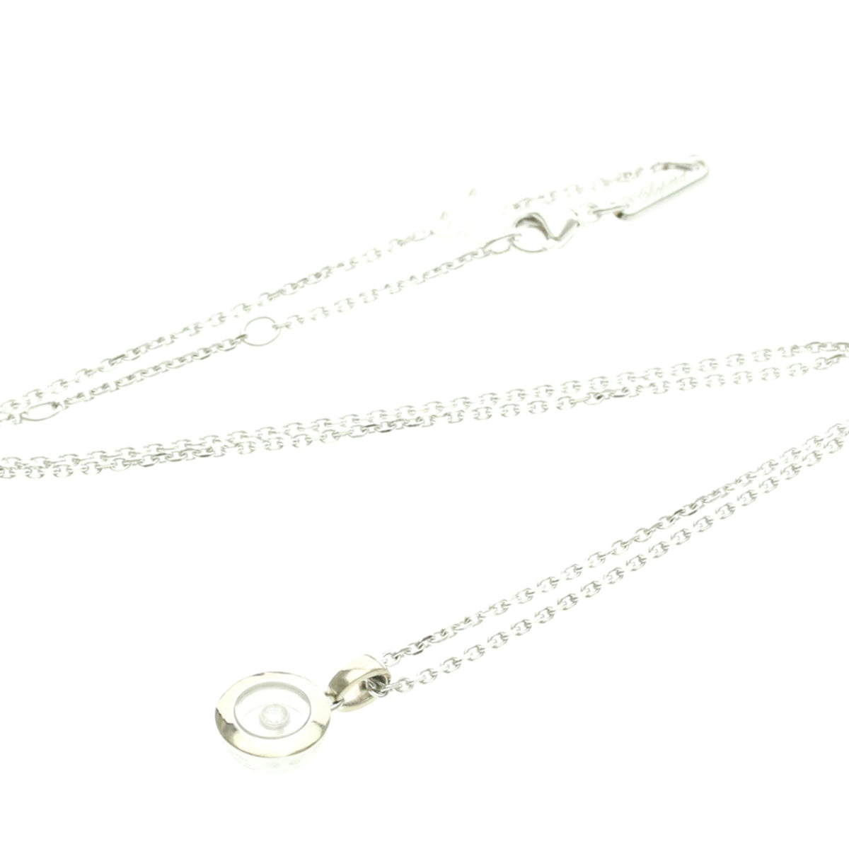 Chopard Happy Diamonds Round Pendant 18K White Gold With 1 Floating Diamond Silver White_Gold Necklace Jewelry (Pre-Owned)