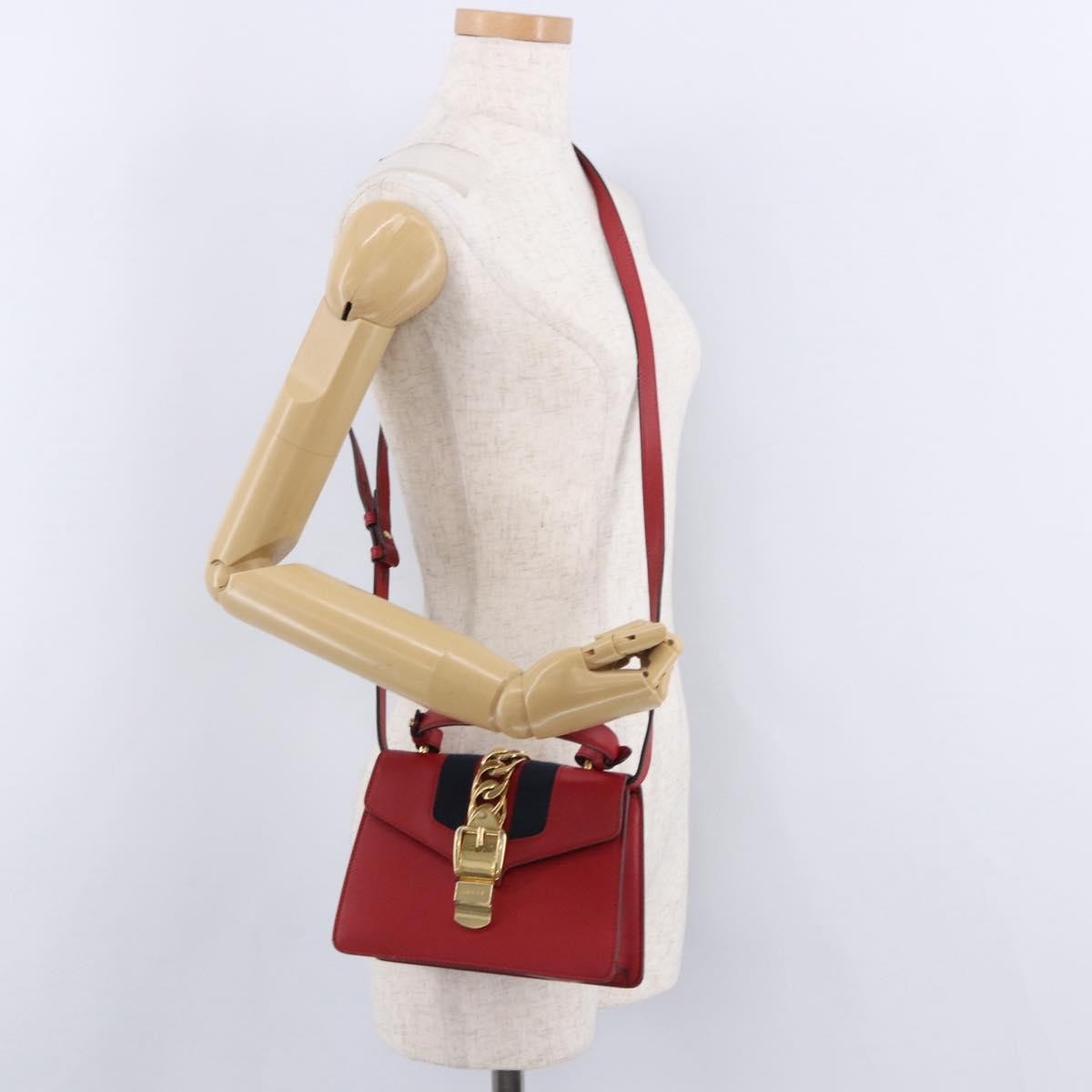 Gucci Sylvie Belt Leather Red Leather Handbag (Pre-Owned)