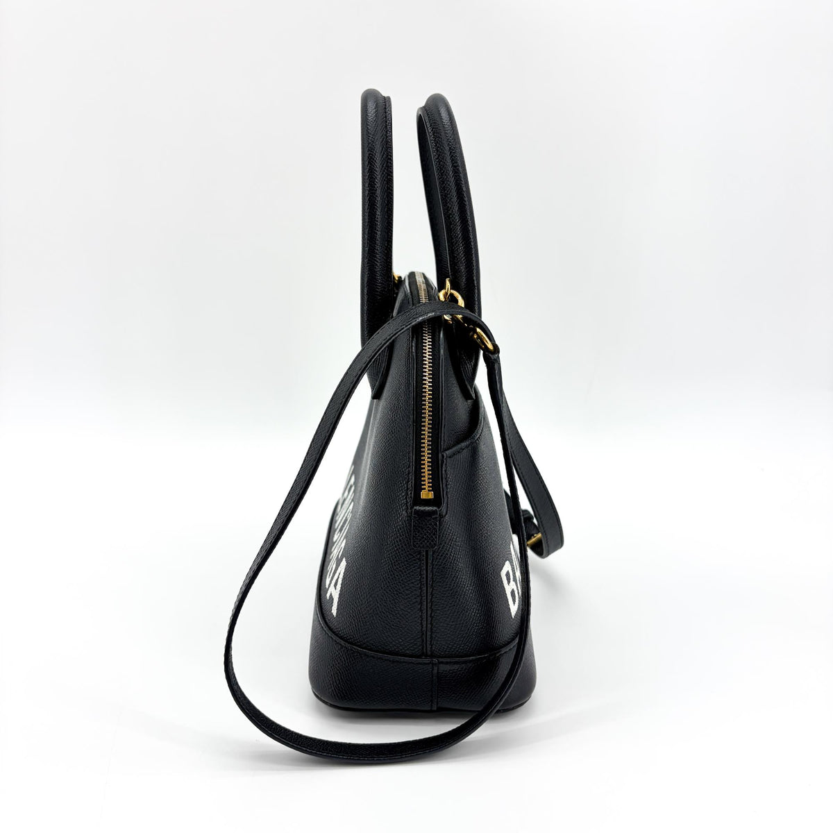 Balenciaga Logo Ville Leather Black Leather Handbag (Pre-Owned)
