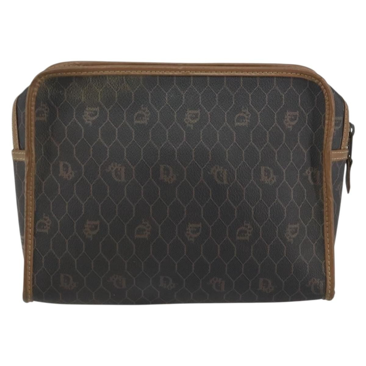 Christian Dior Vintage Honeycomb Zip Canvas And Leather Black Canvas Clutche & Pouche Bag (Pre-Owned)
