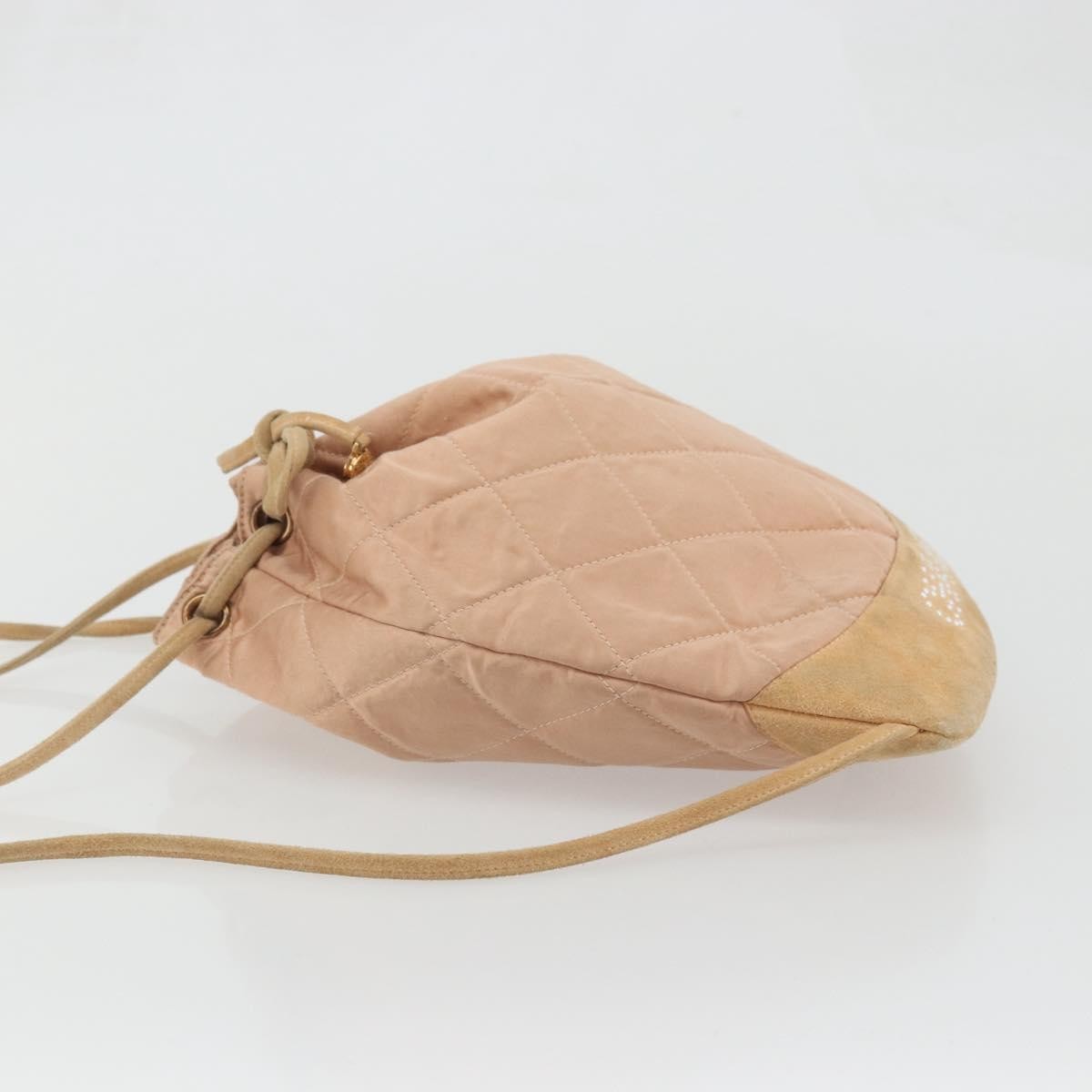 Chanel Vintage Drawstring Quilted Satin With Suede Pink Satin Backpack Bag (Pre-Owned)