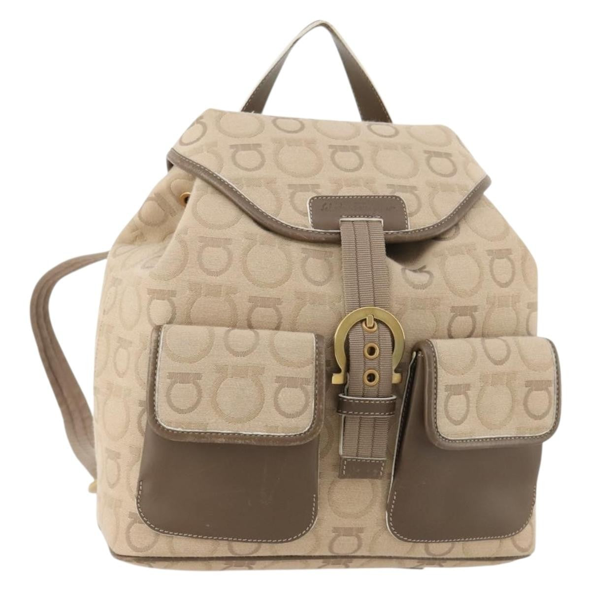 Salvatore Ferragamo Gancini Canvas Beige Canvas Backpack Bag (Pre-Owned)