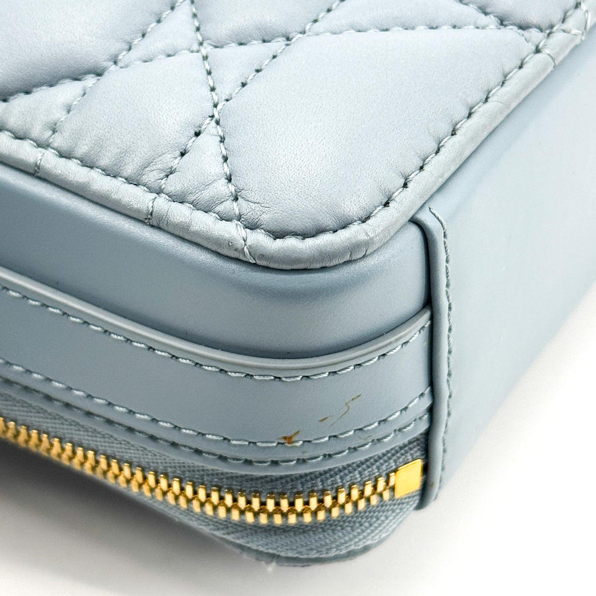 Christian Dior Caro Box Bag With Chain Macrocannage Quilt Calfskin Blue Leather Handbag (Pre-Owned)