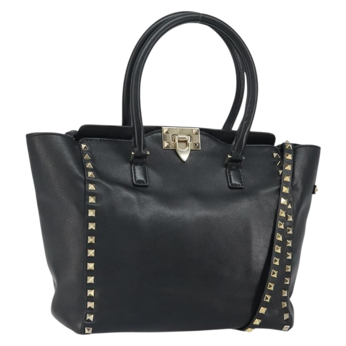 Valentino Garavani Rockstud Tote Soft Leather Black Leather Tote Bag Bag (Pre-Owned)