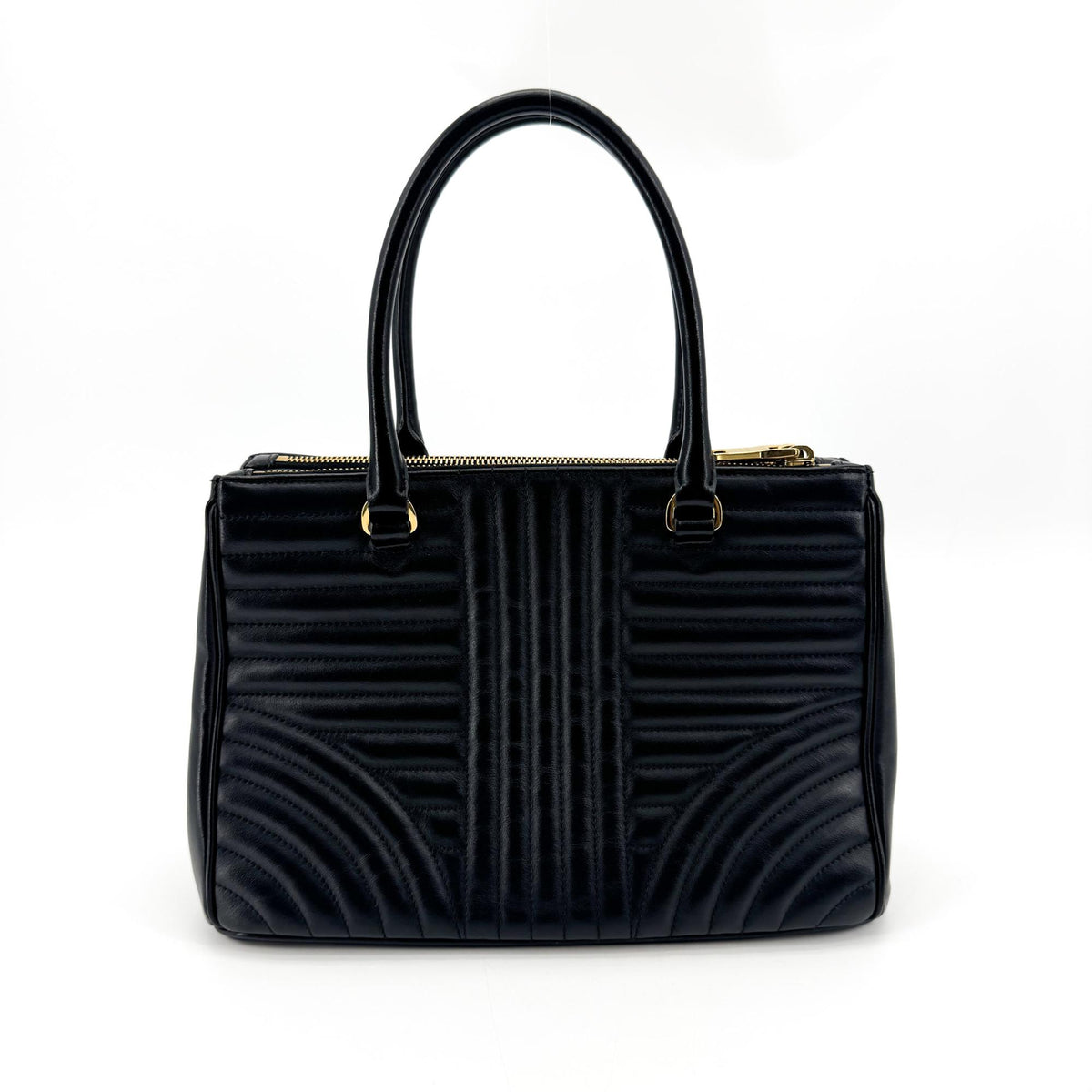 Prada Double Zip Tote Diagramme Quilted Leather Black Leather Tote Bag Bag (Pre-Owned)