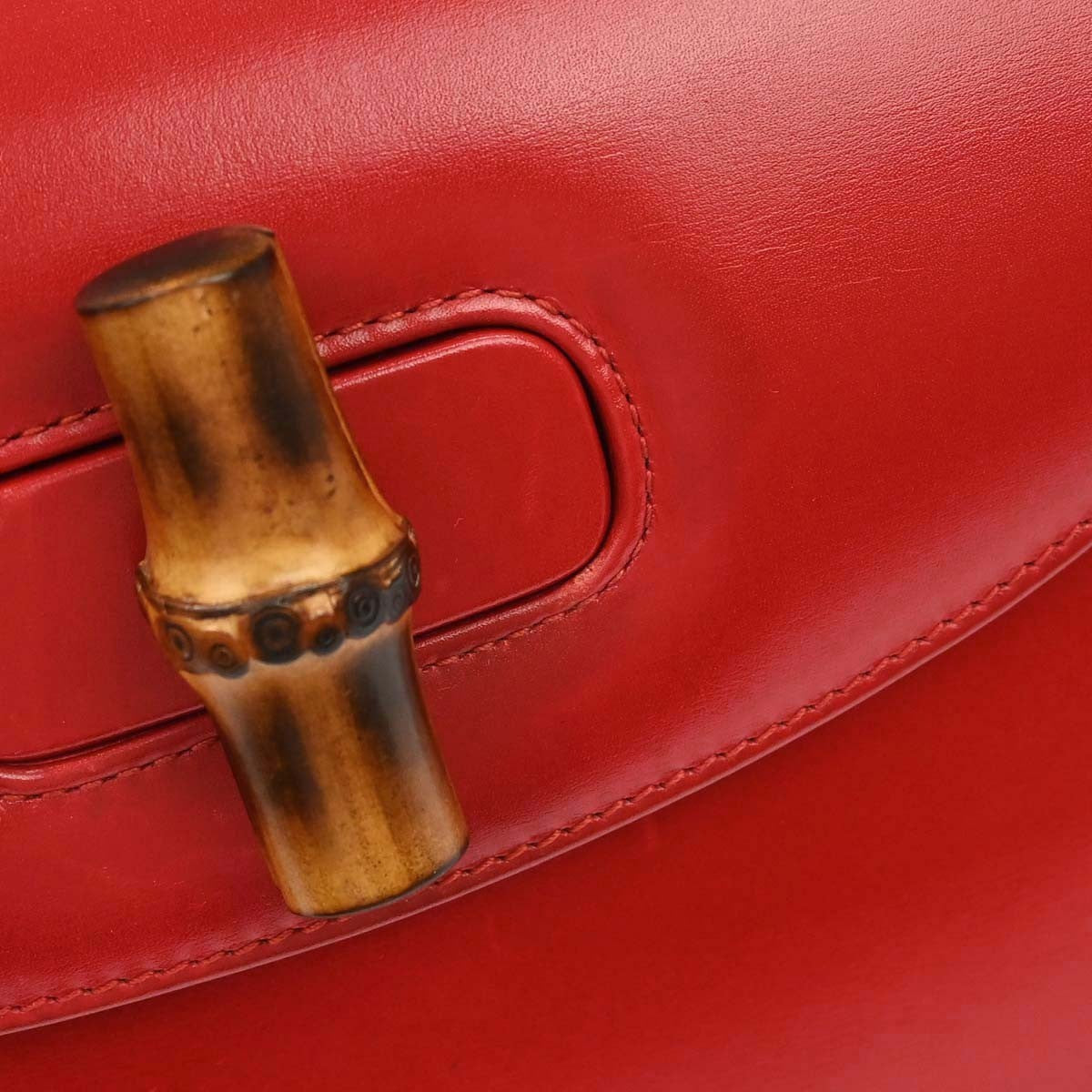 Gucci Vintage Convertible Bamboo Top Handle Leather Red Leather Handbag (Pre-Owned)