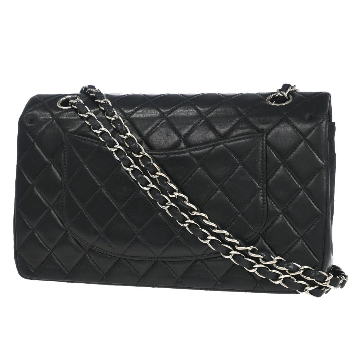 Chanel Classic Double Flap Quilted Lambskin Black Leather Handbag (Pre-Owned)