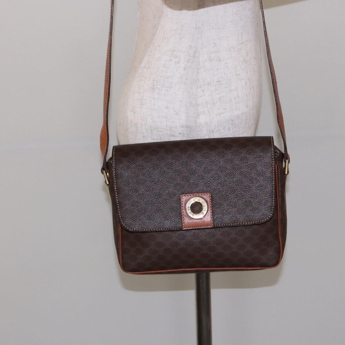 Celine Macadam Shoulder Pvc Leather Brown Canvas Bag (Pre-Owned)
