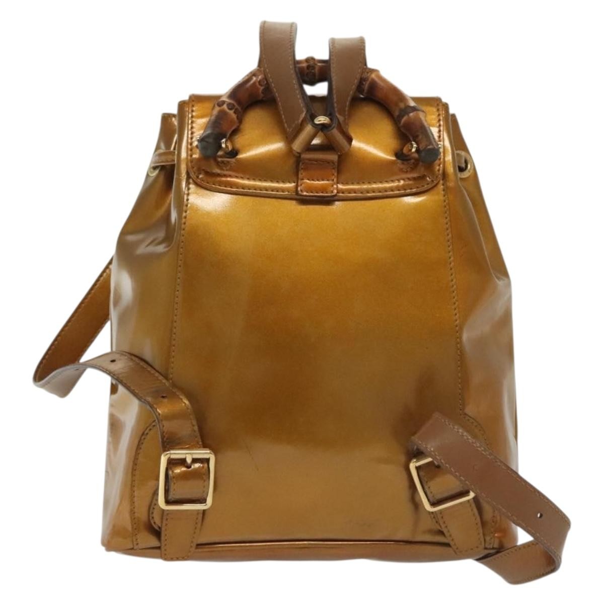 Gucci Vintage Bamboo Patent Gold Patent_Leather Bag (Pre-Owned)