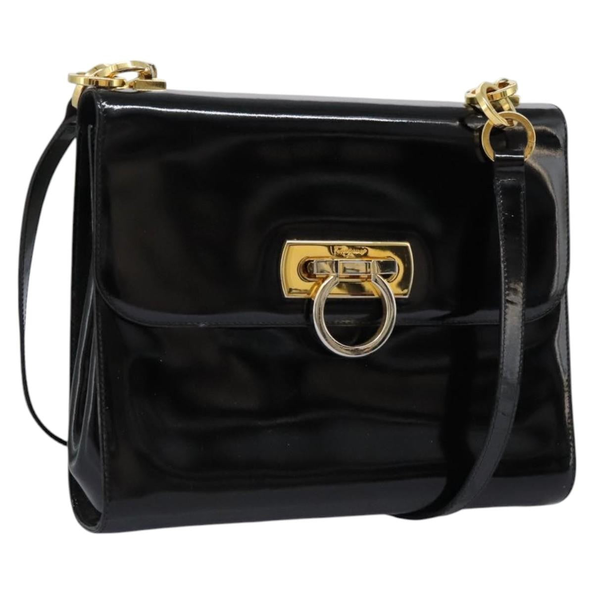 Salvatore Ferragamo Gancini Flap Patent Leather Black Patent_Leather Shoulder Bag Bag (Pre-Owned)