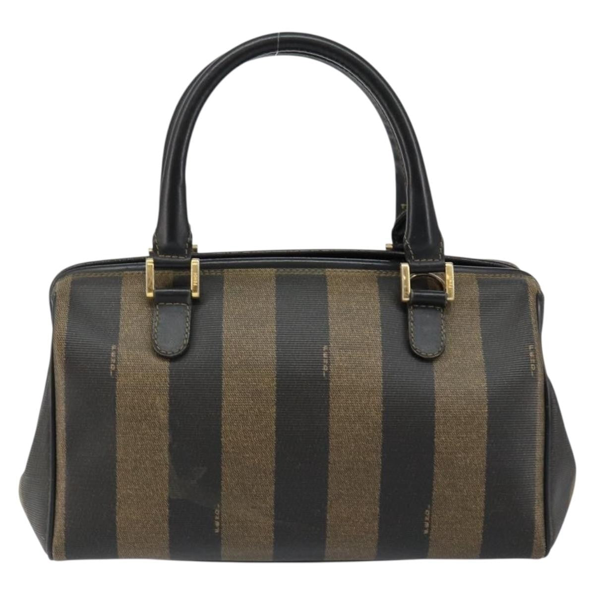 Fendi Vintage Pequin Boston Coated Canvas Black Canvas Bag (Pre-Owned)