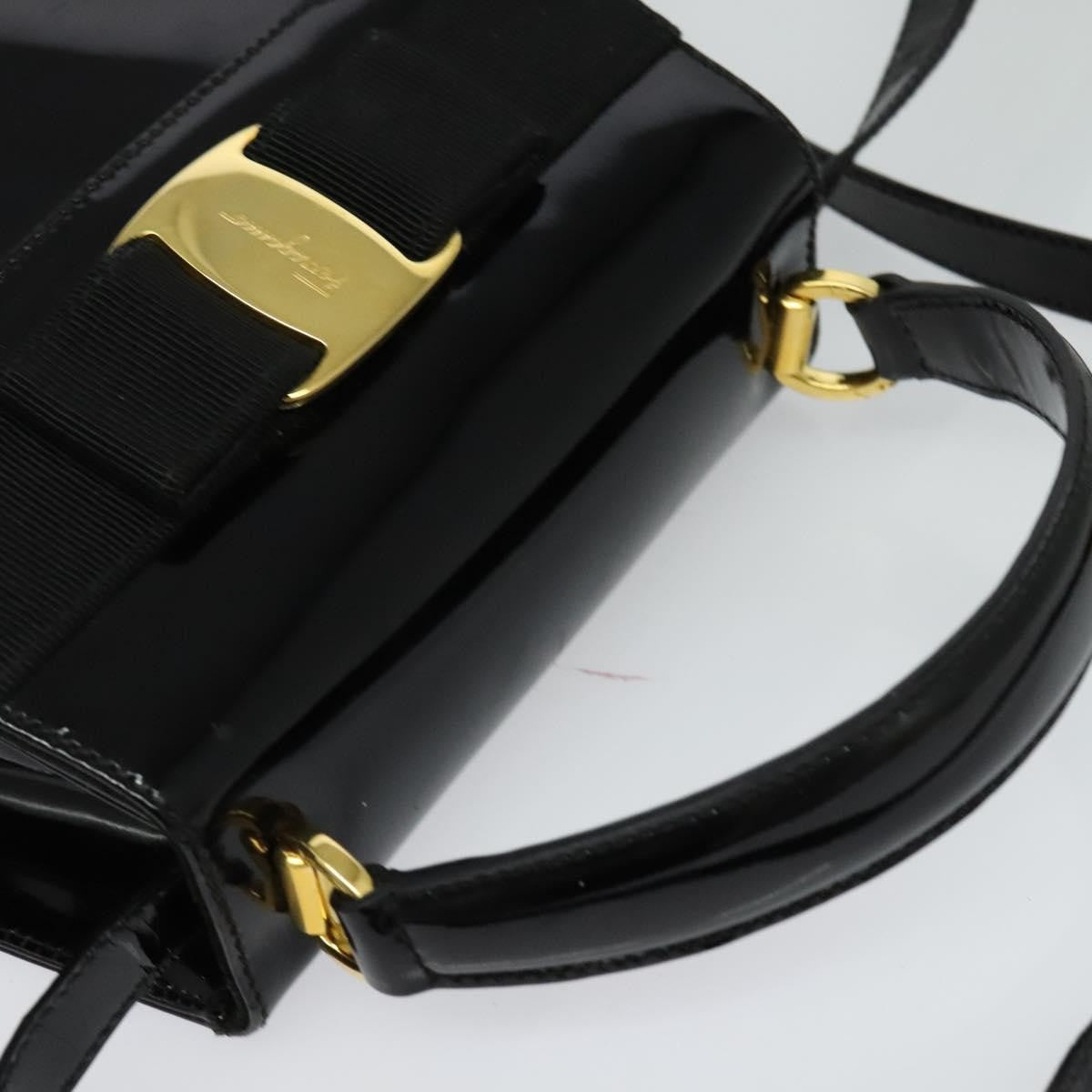 Salvatore Ferragamo Vintage Vara Bow Top Handle Leather Black Patent_Leather Handbag (Pre-Owned)